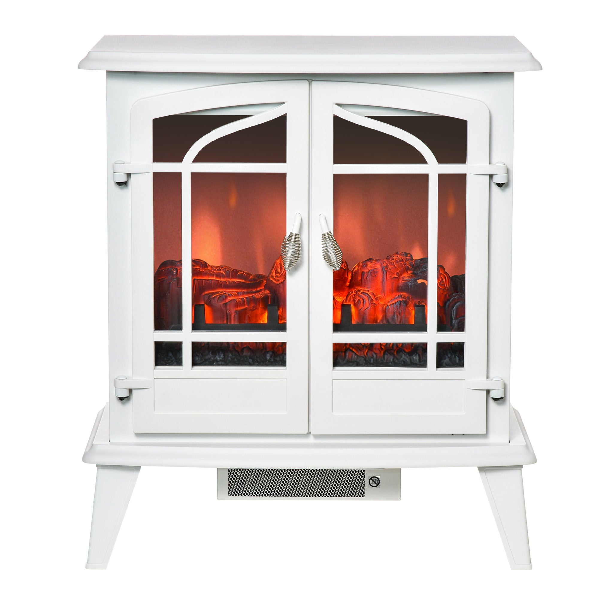 Electric Fireplace Heater Freestanding Fireplace Stove with Realistic Flame Effect, Adjustable Temperature and Overheat Protection, 1400W, White