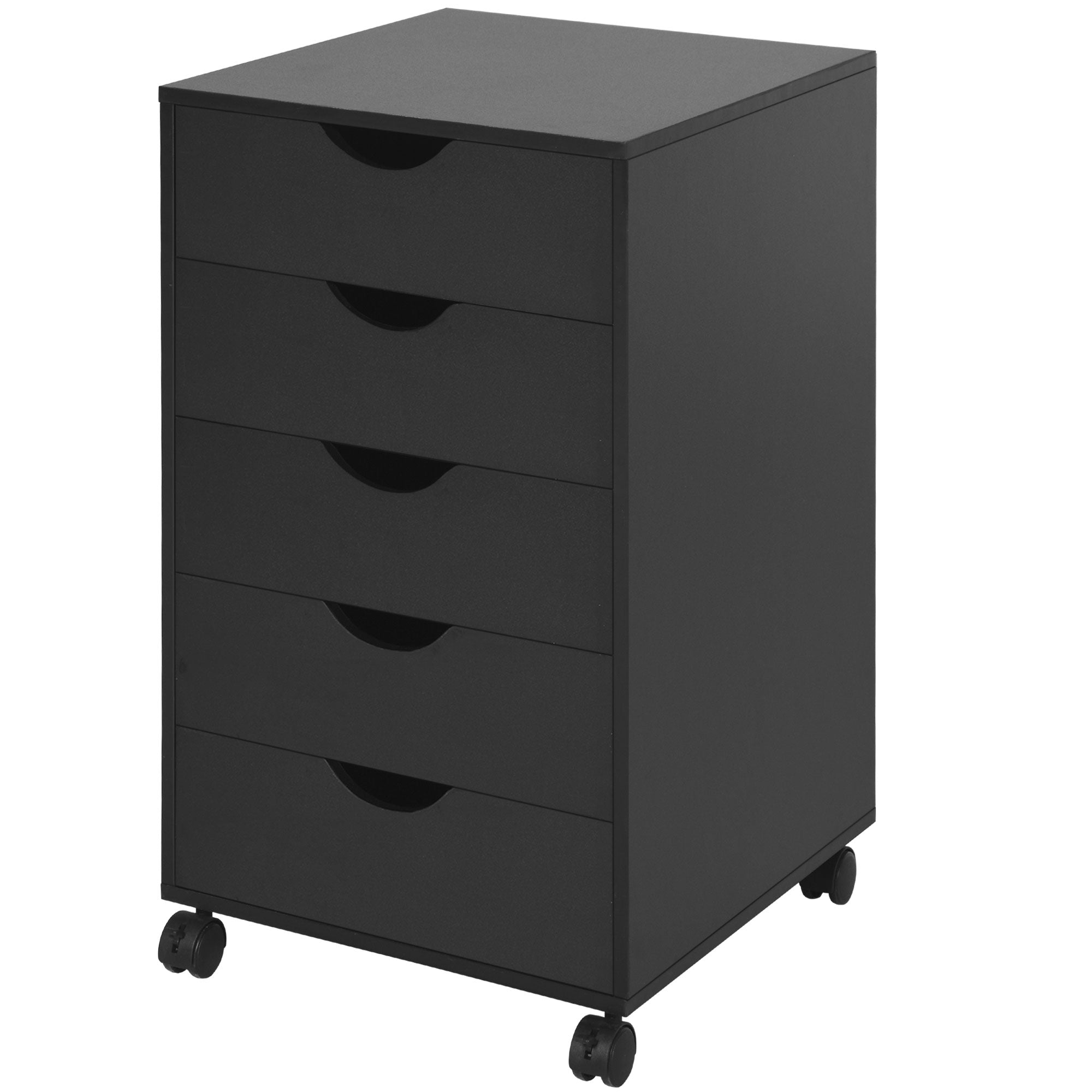 HOMCOM 5 Drawer Mobile Filing Cabinet, Vertical File Cabinet, Modern Rolling Office Storage Organizer Cupboard, Black
