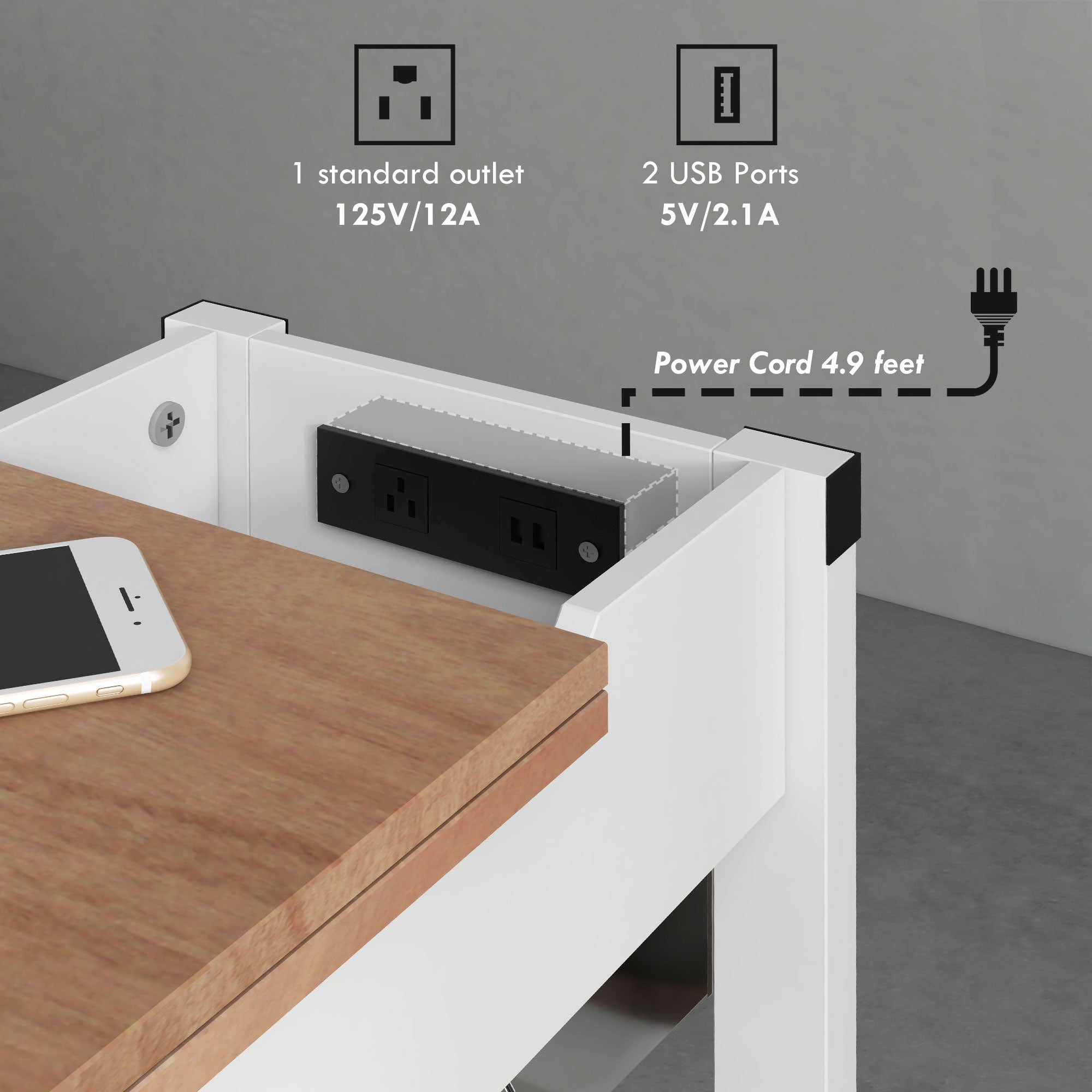 End Side Table with Charging Station 2 USB Ports and 1 Outlet for Living Room Bedroom White