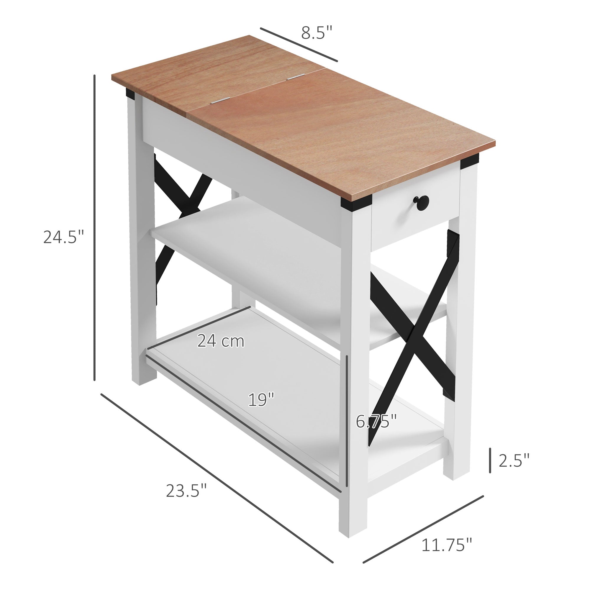 End Side Table with Charging Station 2 USB Ports and 1 Outlet for Living Room Bedroom White