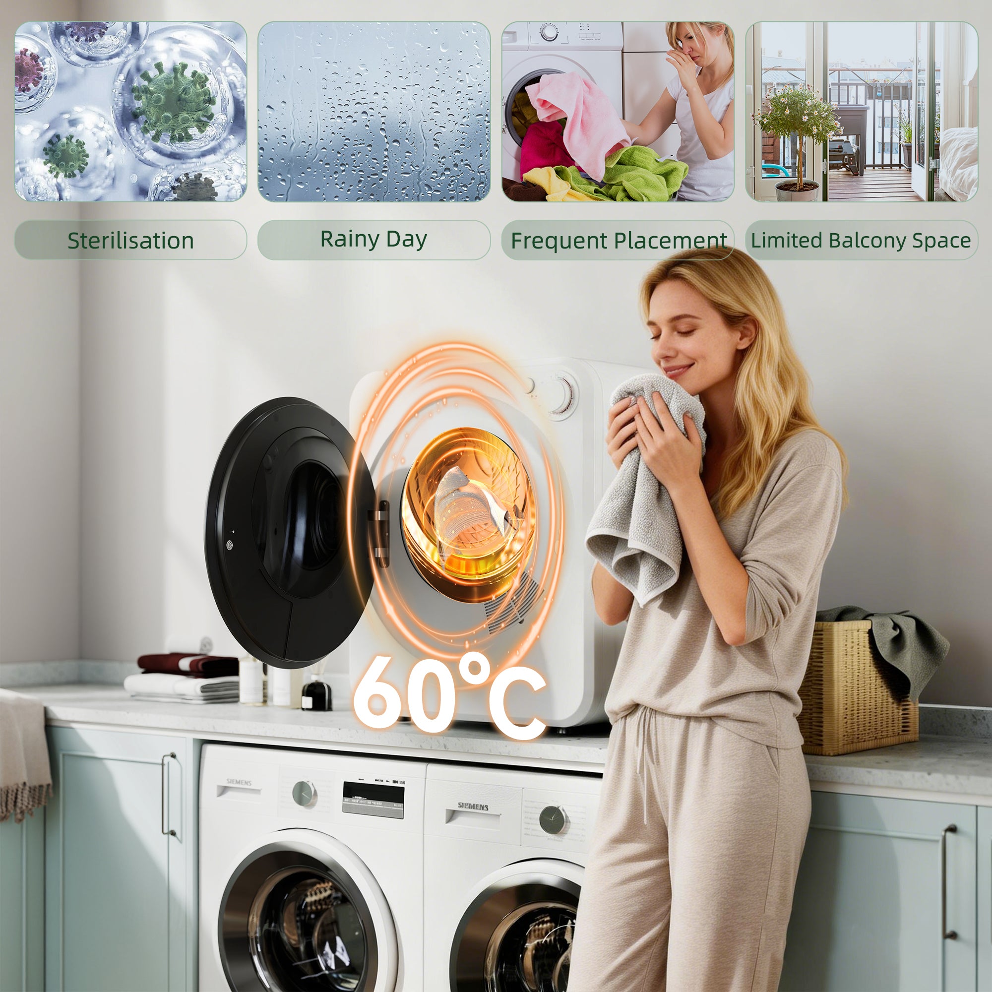 Portable Clothes Dryer, 4kg Wet Laundry/2.5kg Dry Capacity Front Load Laundry Dryer with 2 Power Modes, 400W/800W, 240V Compact Drying Machine for Apartments, RVs, Home, White