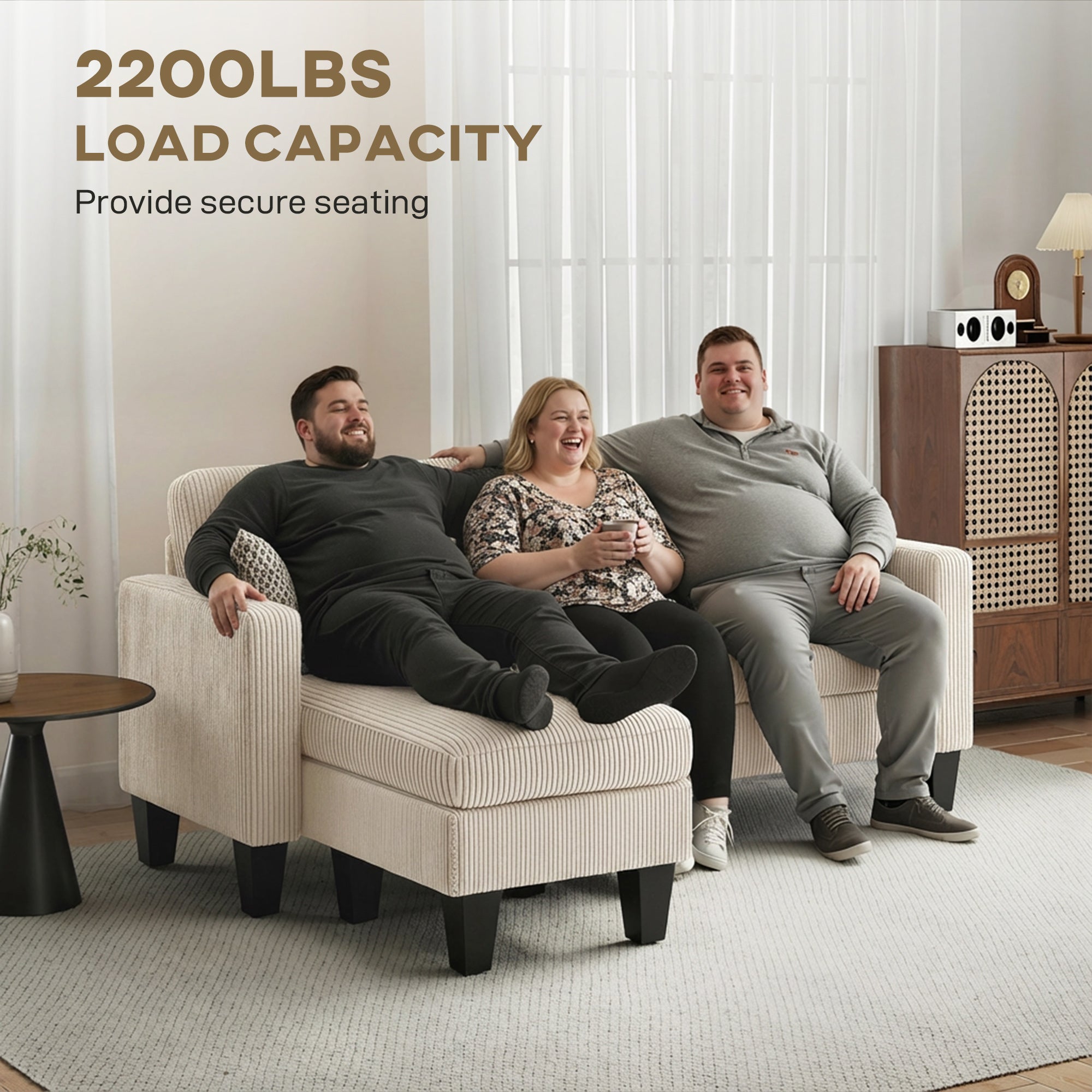 73" Sectional Sofa, L Shaped Couch with Reversible Chaise or Ottoman, Corduroy 3 Seat Sectional Couch for Living Room, Bedroom, Apartment, 2200lb Capacity, Cream White