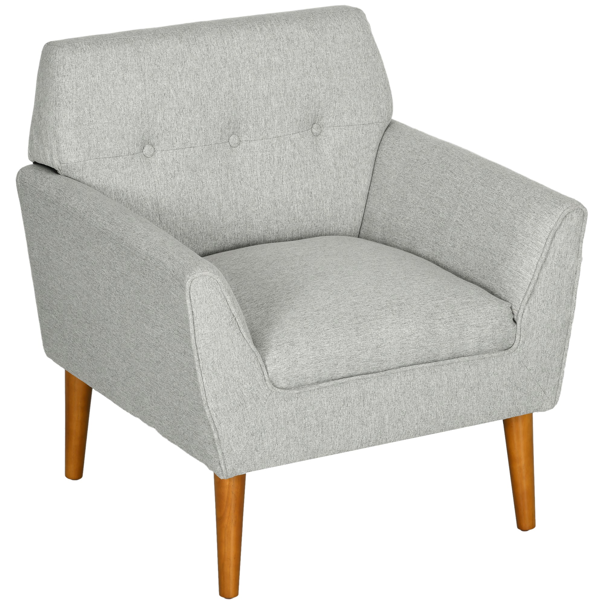 Traditional Accent Chair Button Tufted Armchair with Wood Legs for Living Room Bedroom Light Gray