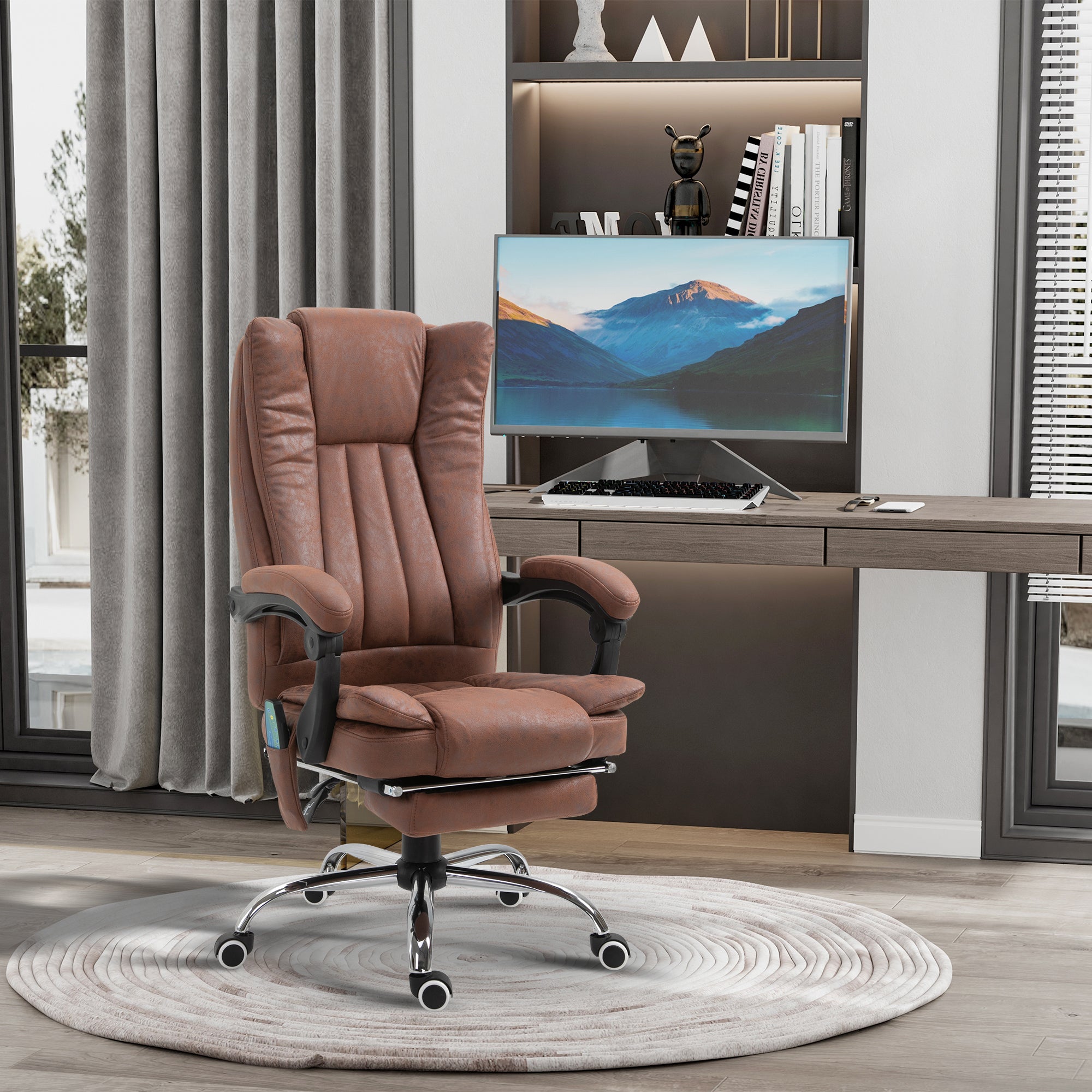 Vinsetto Executive Office Chair with Vibration Massage, Microfiber Reclining Computer Chair with Footrest, Adjustable Height, Swivel Wheels, Brown