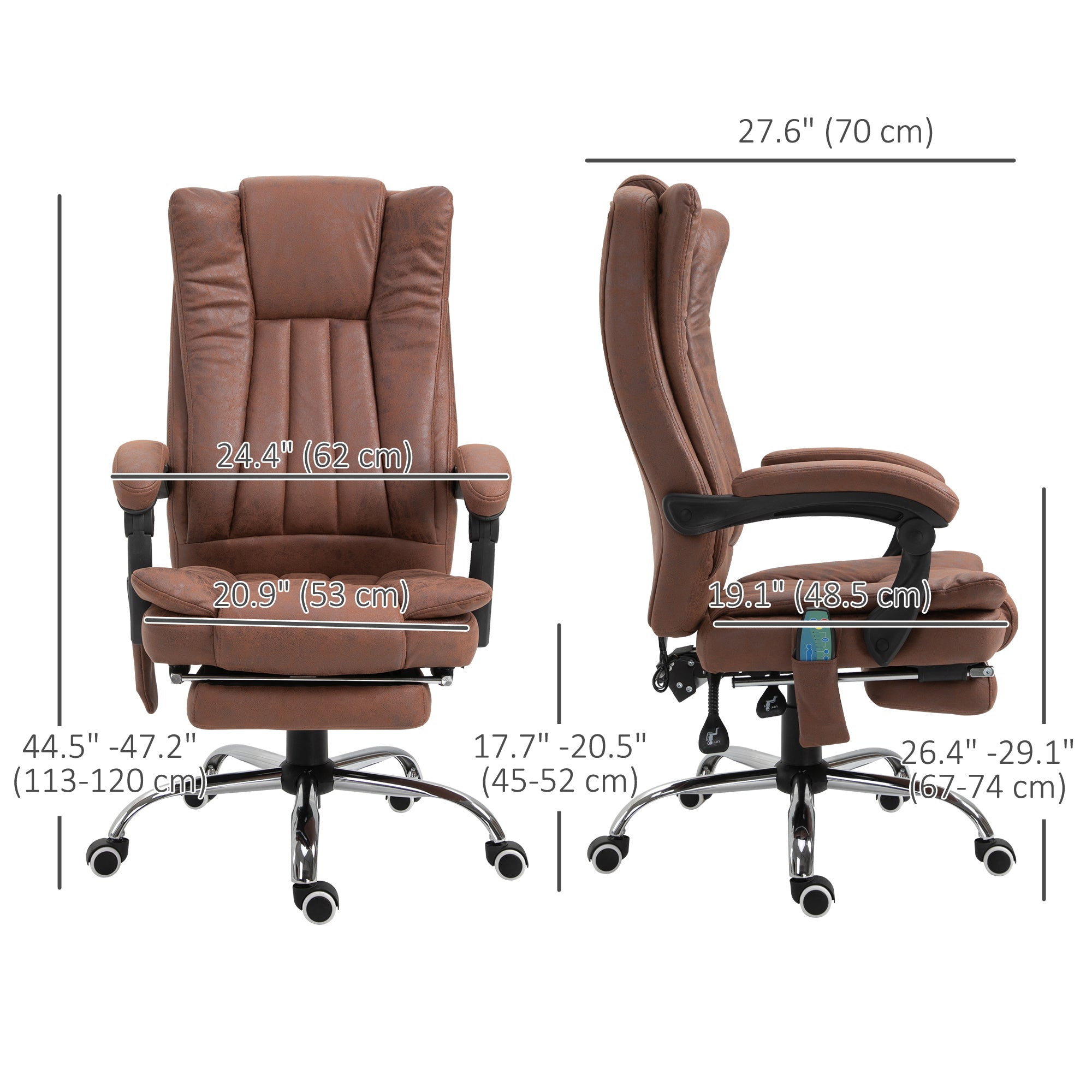 Vinsetto Executive Office Chair with Vibration Massage, Microfiber Reclining Computer Chair with Footrest, Adjustable Height, Swivel Wheels, Brown