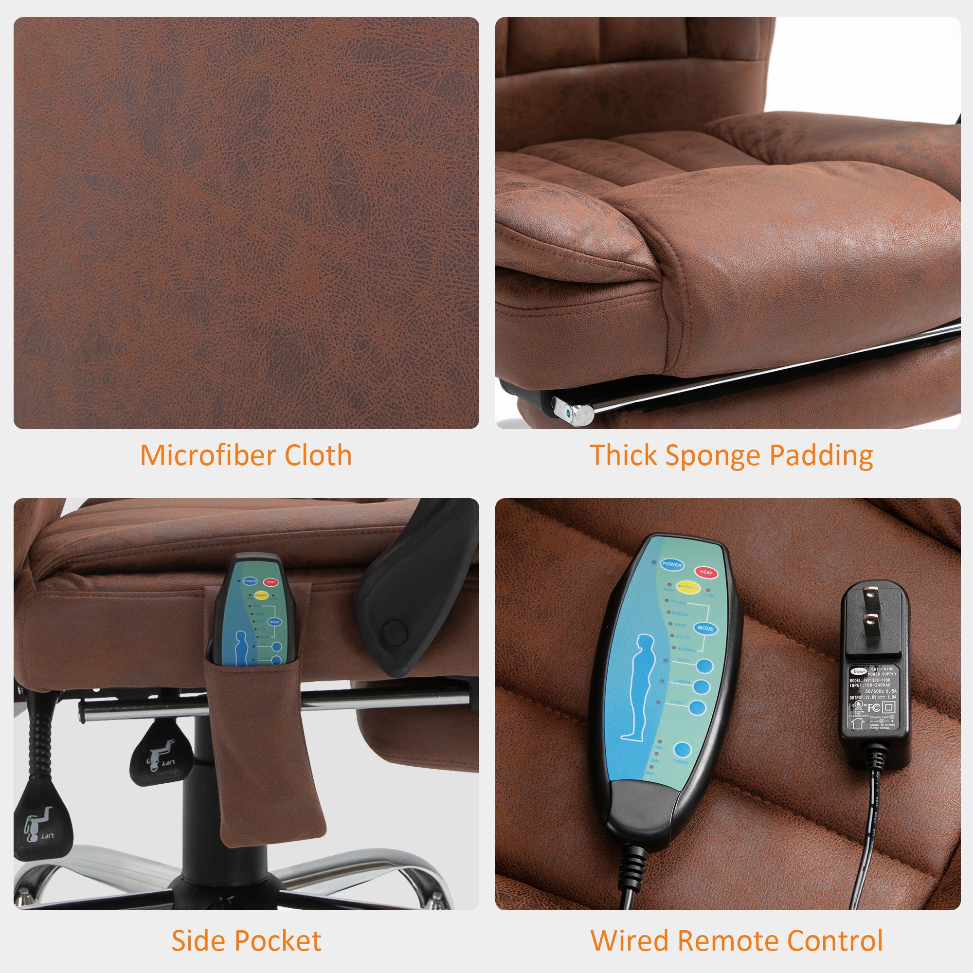 Vinsetto Executive Office Chair with Vibration Massage, Microfiber Reclining Computer Chair with Footrest, Adjustable Height, Swivel Wheels, Brown