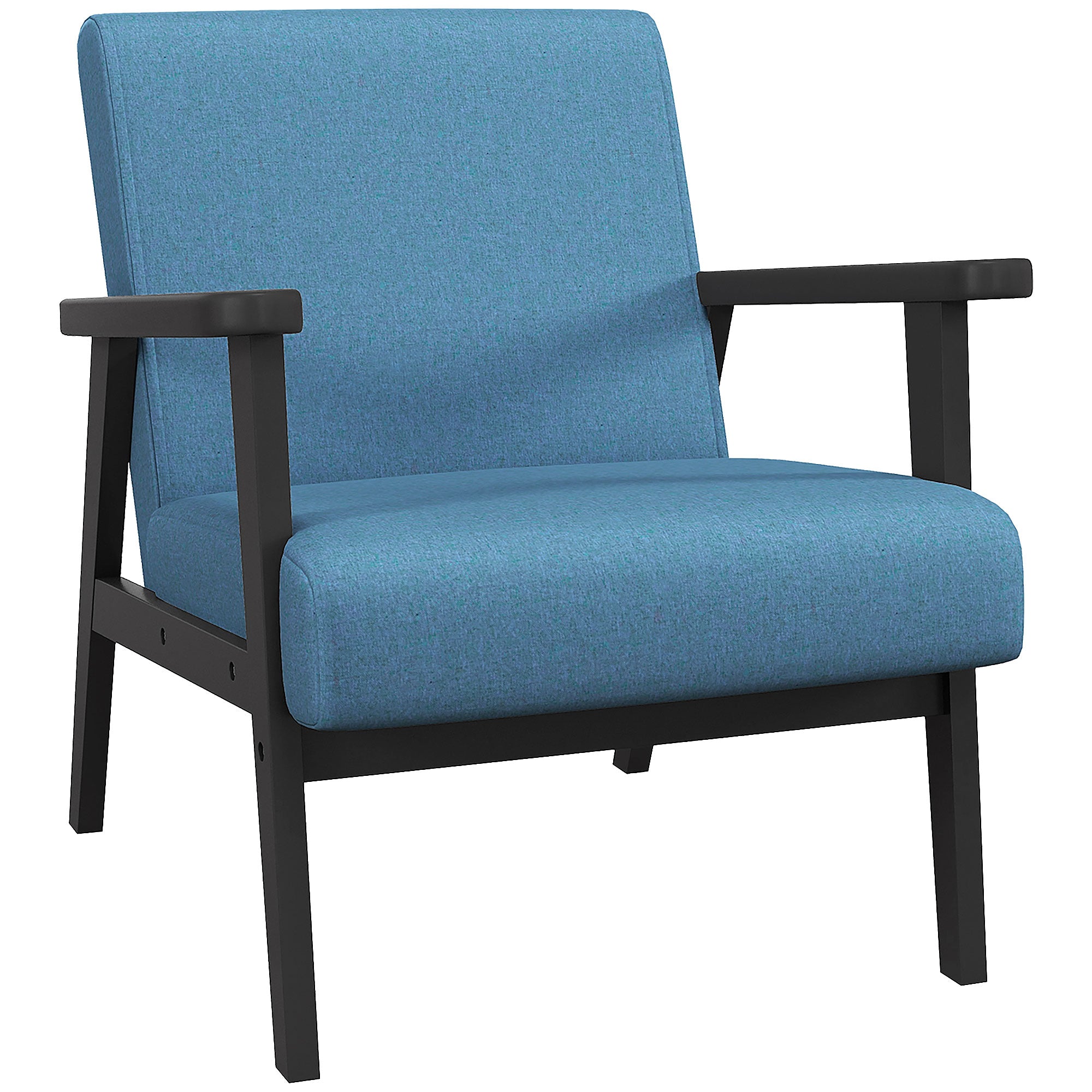 HOMCOM Fabric Accent Chair, Upholstered Armchair, Mid-Century Modern Living Room Chair with Wood Legs and Padded Cushion for Bedroom, Blue