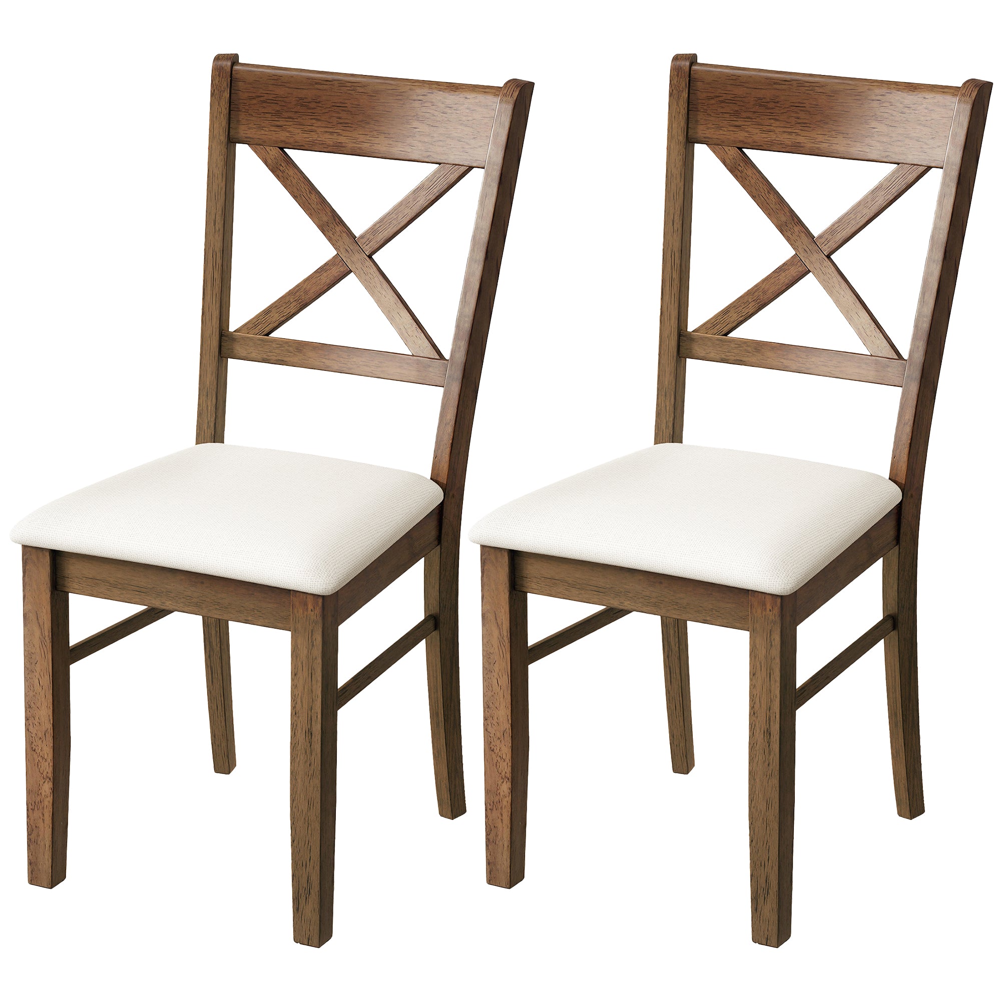 Dining Chairs Set of 2, Upholstered Kitchen Chairs with Rubberwood Frame, Padded Seat and X-Back for Living Room, Dining Room, Kitchen, Walnut