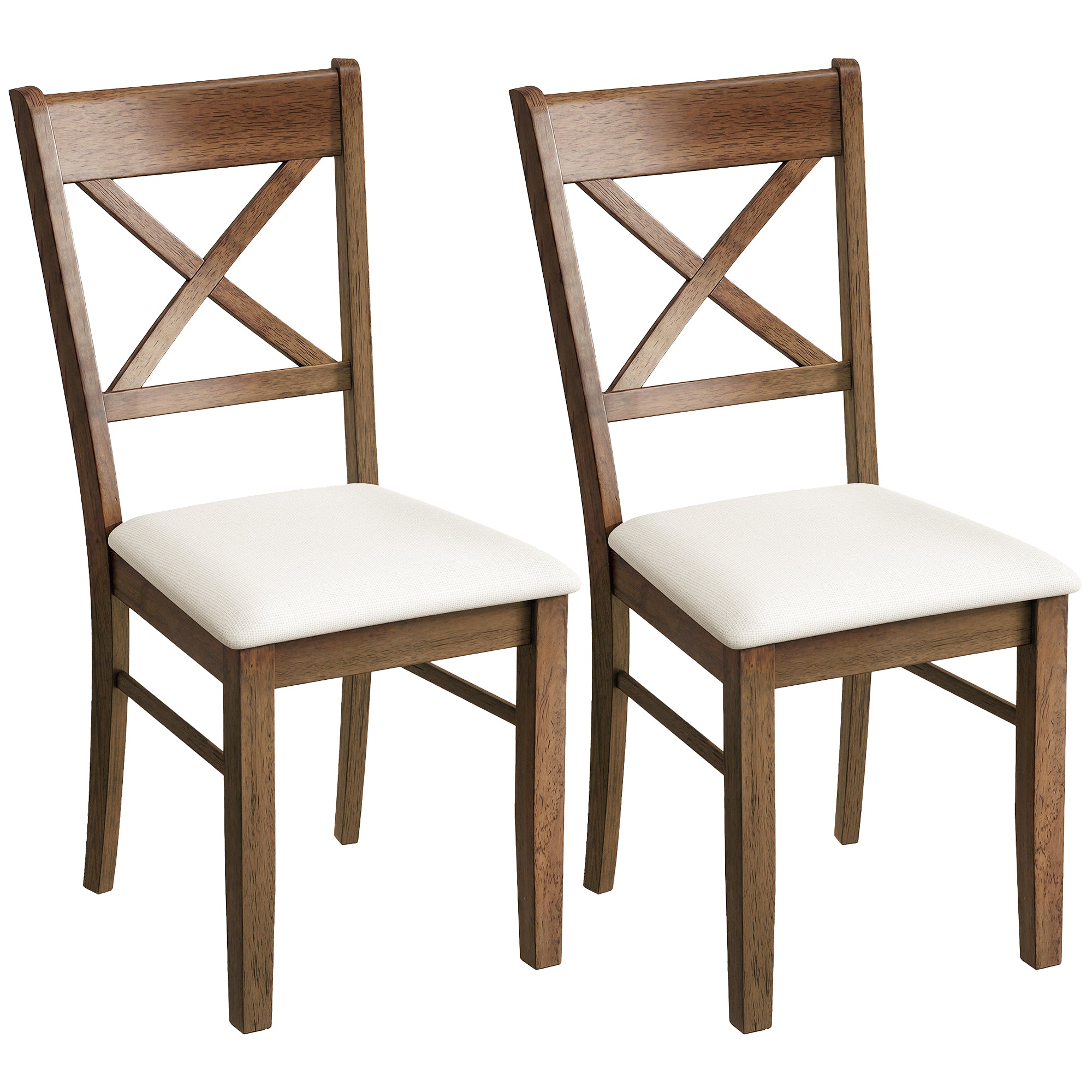 Dining Chairs Set of 2, Upholstered Kitchen Chairs with Rubberwood Frame, Padded Seat and X-Back for Living Room, Dining Room, Kitchen, Walnut