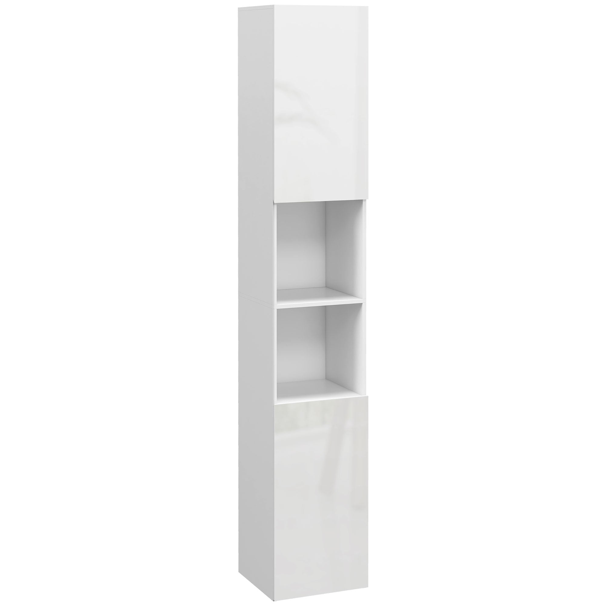 kleankin 71" Tall Bathroom Storage Cabinet, Narrow Linen Tower with Open Shelves, 2 Doors Cabinets and Adjustable Shelves, for Kitchen, Hallway, Living Room, High Gloss White