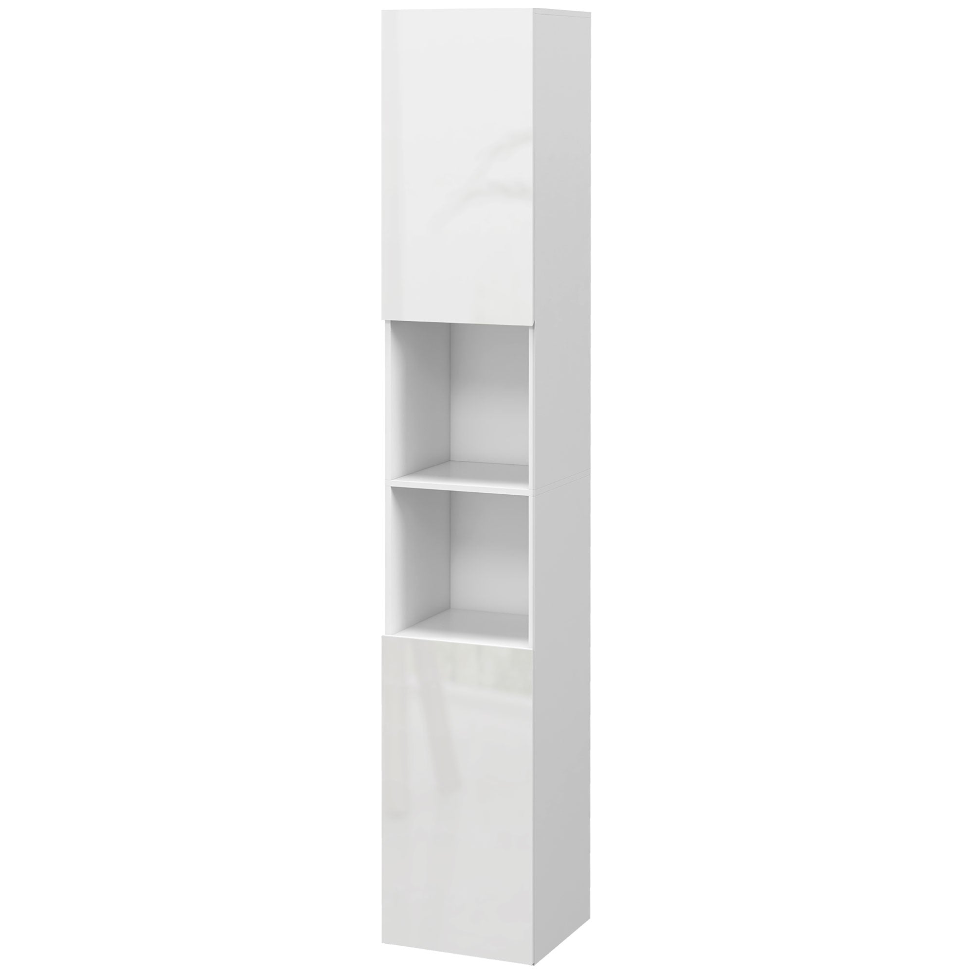 kleankin 71" Tall Bathroom Storage Cabinet, Narrow Linen Tower with Open Shelves, 2 Doors Cabinets and Adjustable Shelves, for Kitchen, Hallway, Living Room, High Gloss White