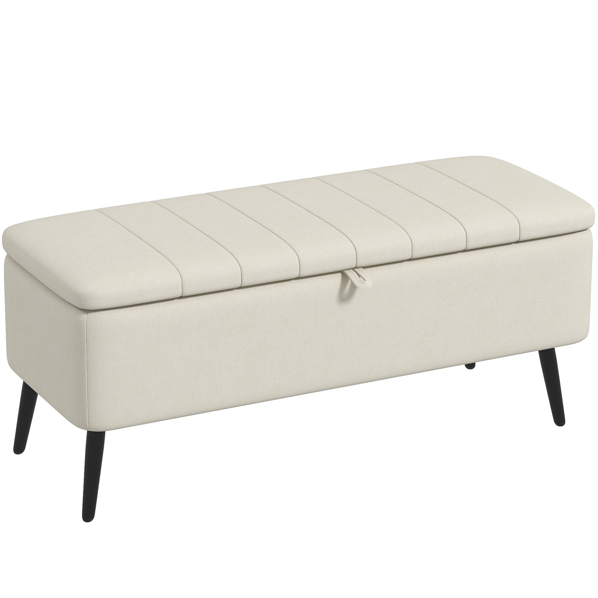 HOMCOM Storage Ottoman with Flip Top, Rectangular Upholstered Bench, Linen Fabric Footstool with Steel Legs for Living Room, Bedroom, Cream White