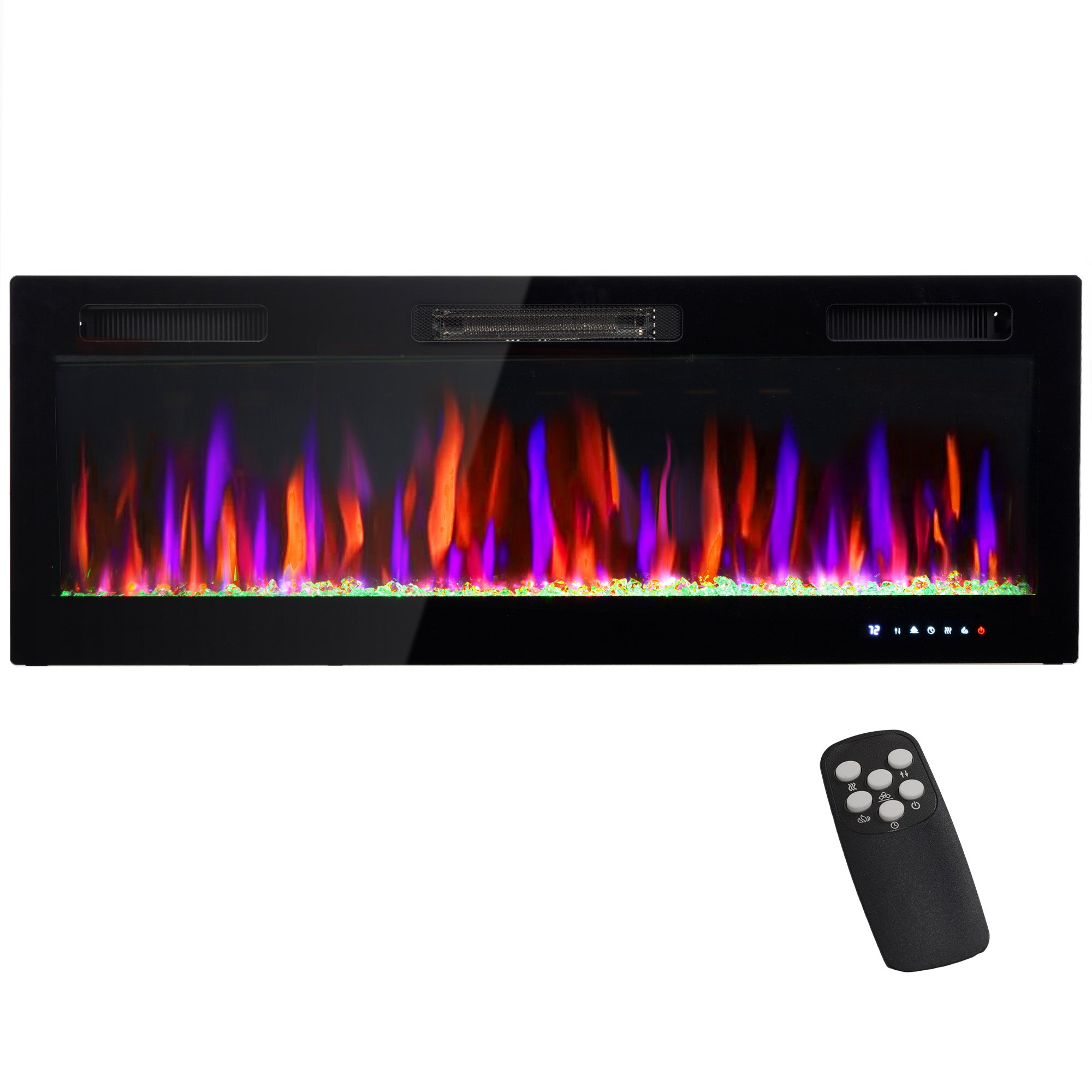 50" Electric Fireplace Recessed and Wall Mounted 1500W Ultra thin with Adjustable Flame Black