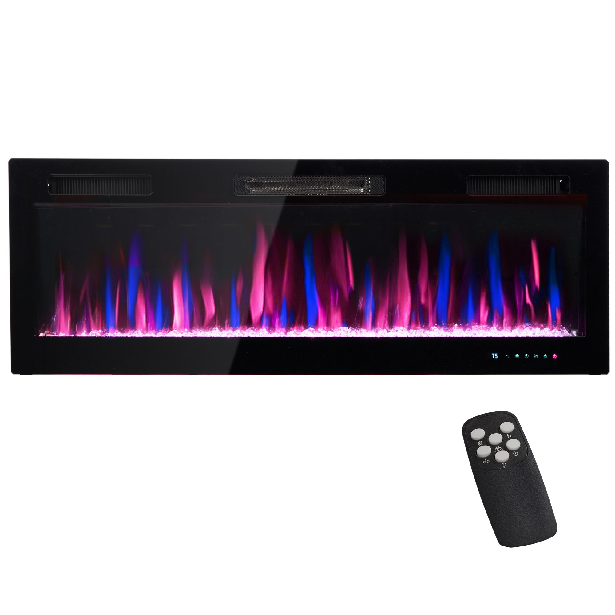 50" Electric Fireplace Recessed and Wall Mounted 1500W Ultra thin with Adjustable Flame Black