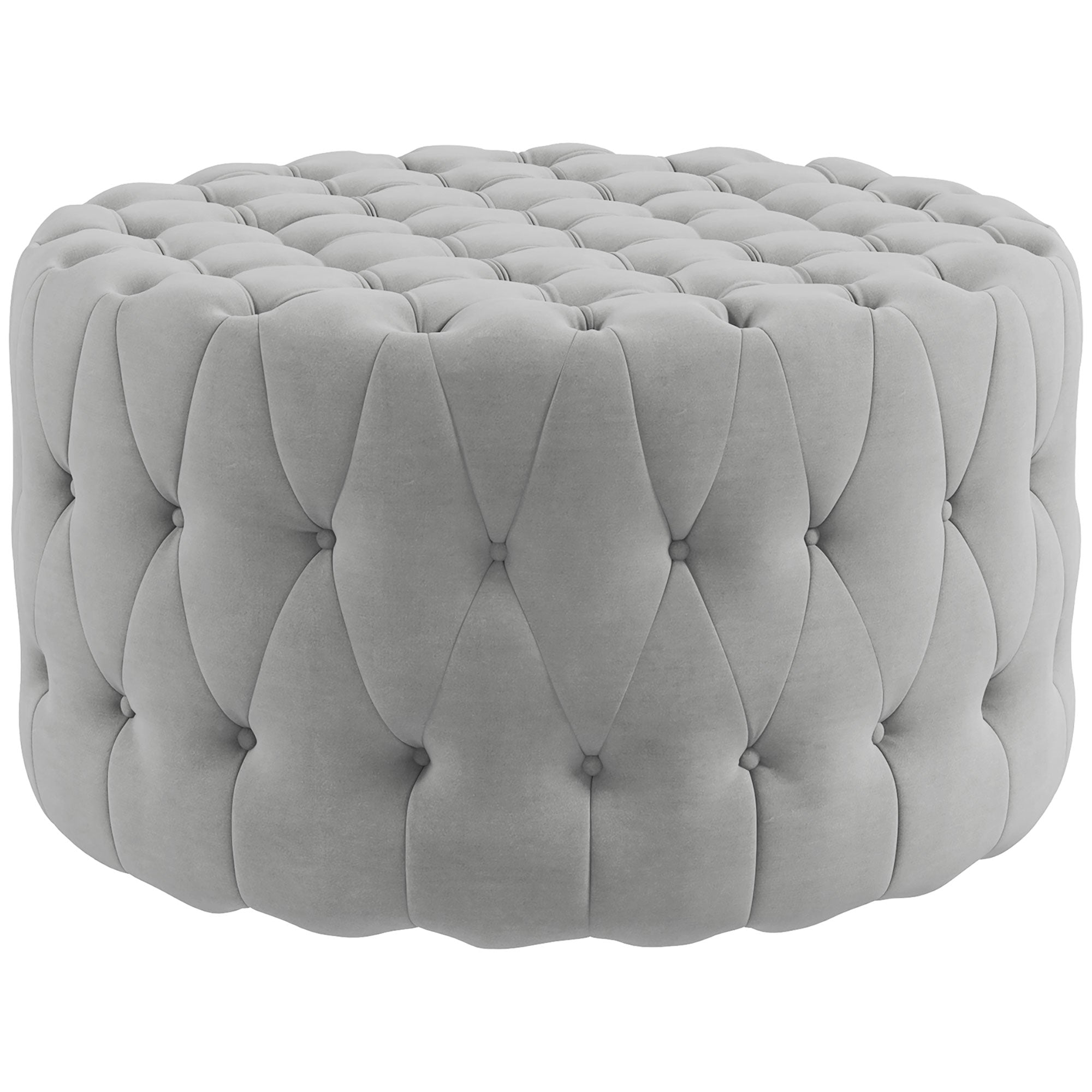 Round Ottoman Coffee Table with Velvet-feel Upholstery, Button Tufted Design and Padded Seat, Gray