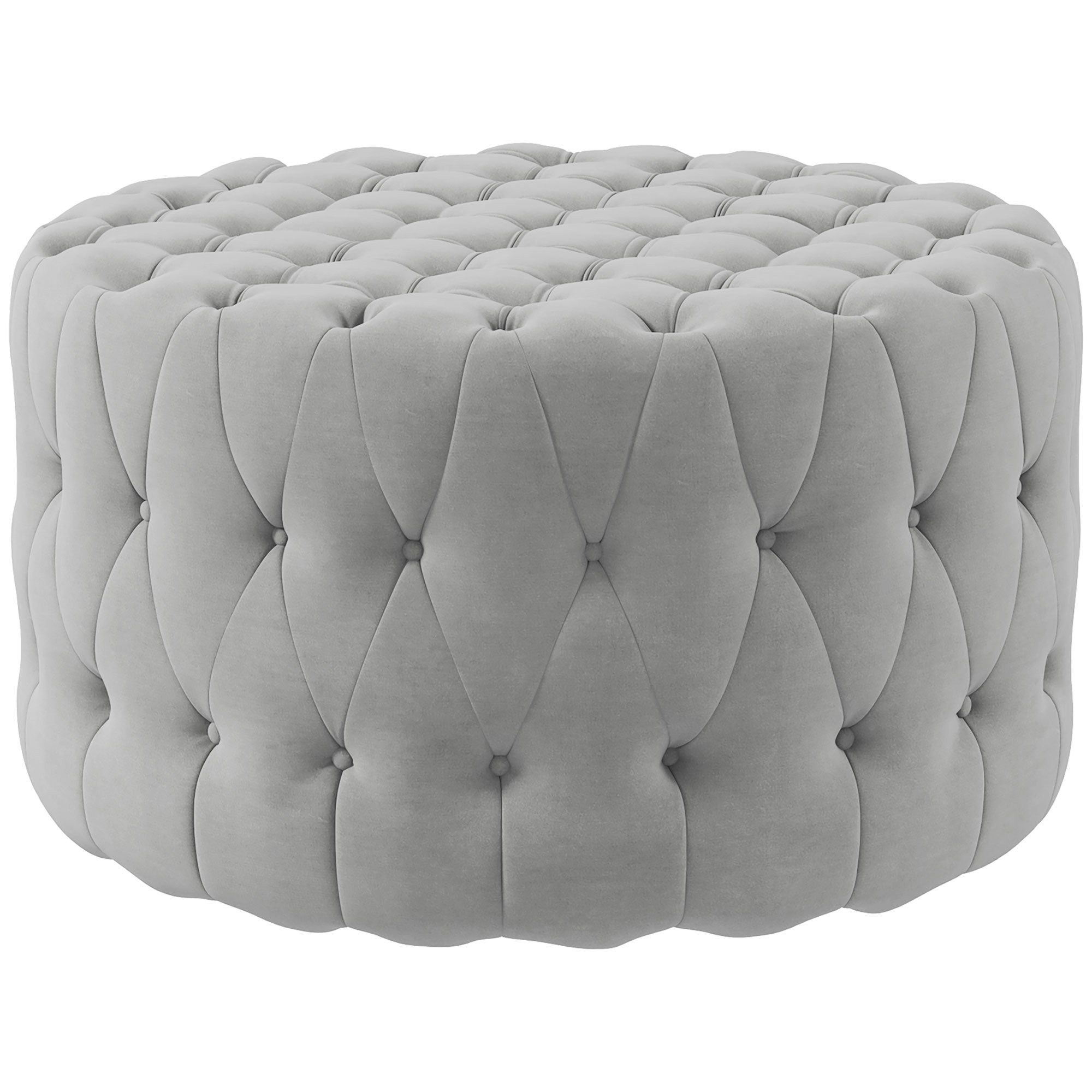 Round Ottoman Coffee Table with Velvet-feel Upholstery, Button Tufted Design and Padded Seat, Gray