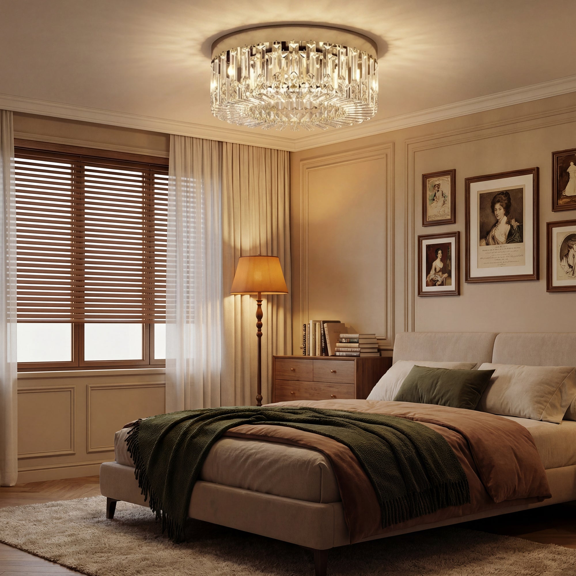 Crystal Chandeliers Ceiling Light with 160 Crystal Pendants, Modern 6-Light Flush Mount Ceiling Light for Living Room, Bedroom, Dining Room, Hall, Silver Tone