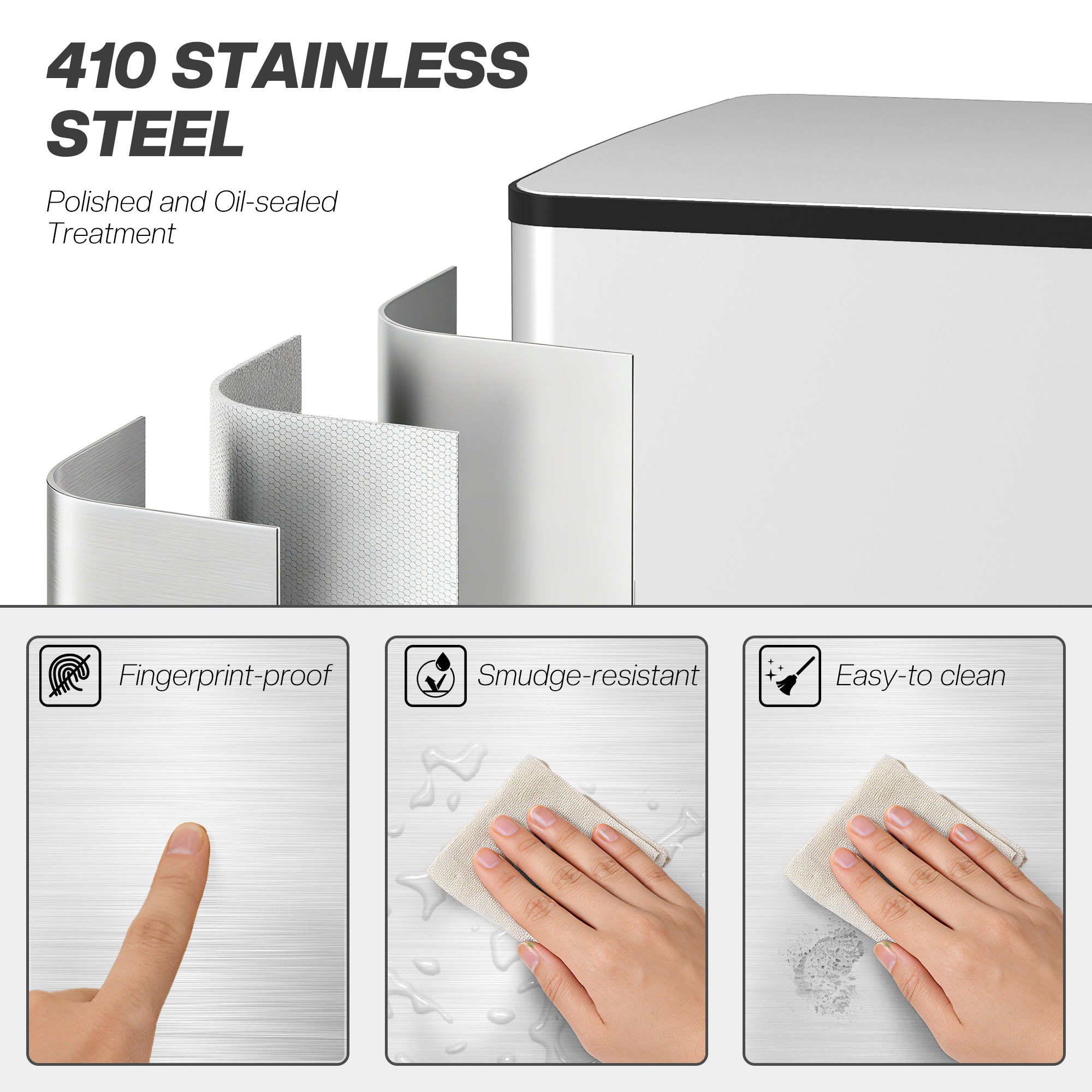 Dual Kitchen Bin, 2 x 25L Stainless Steel Double Pedal Bin with Soft-Close Lid, Removable Inner Buckets and Handles for Recycling and Waste, Silver