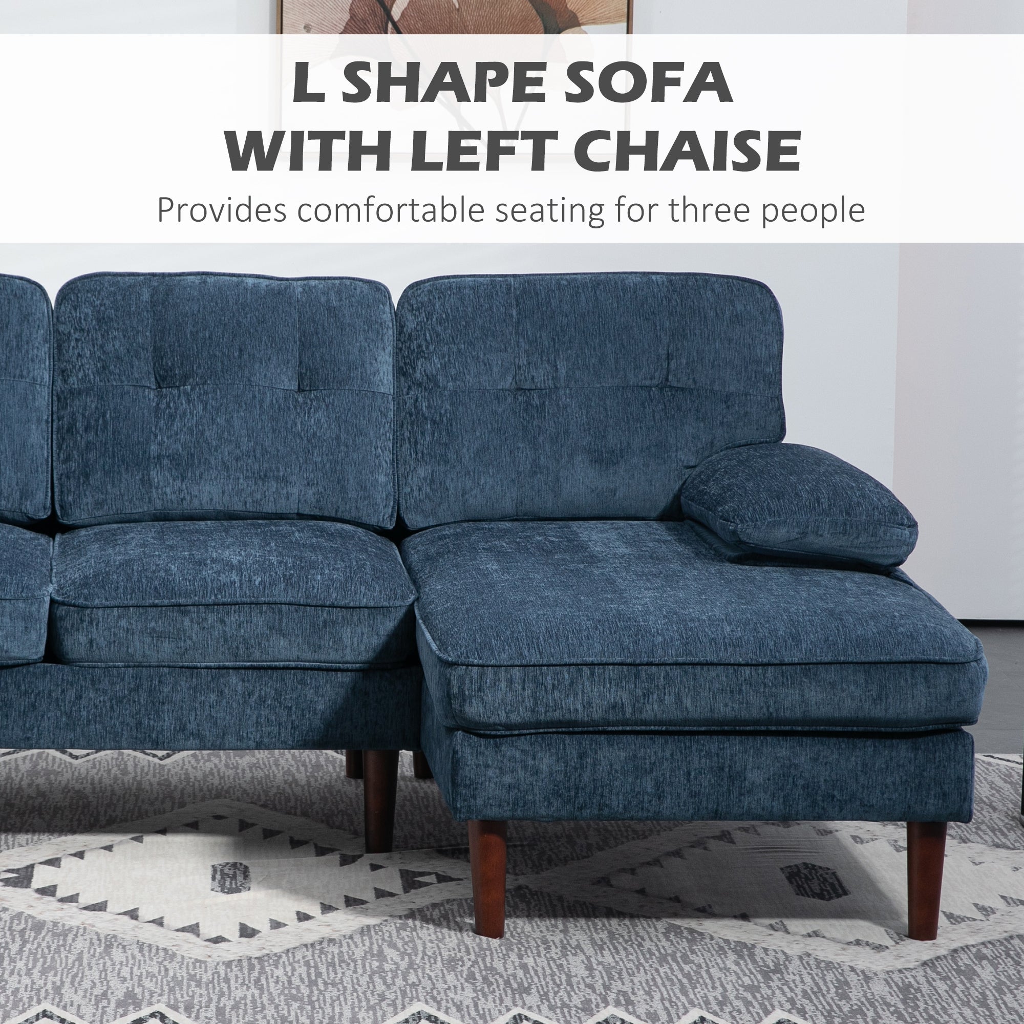 Stylish 3-Seater Sectional Sofa with Right Chaise - Blue | HOMCOM