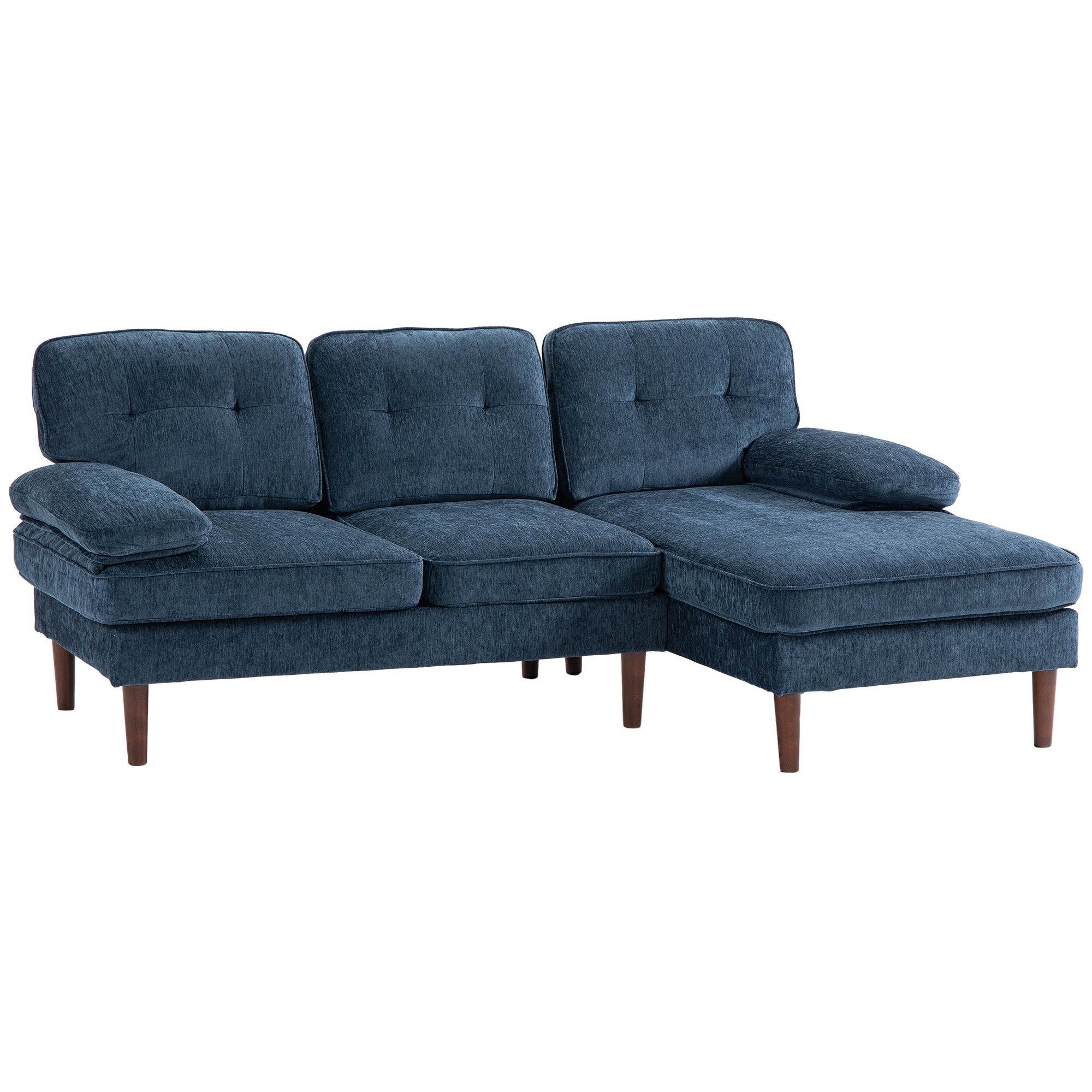 HOMCOM L-Shaped Sofa, 3-Seater Couch with Wooden Legs and Arms, Tufted Corner Sofa with Right Chaise Lounge for Living Room, Bedroom, Navy Blue