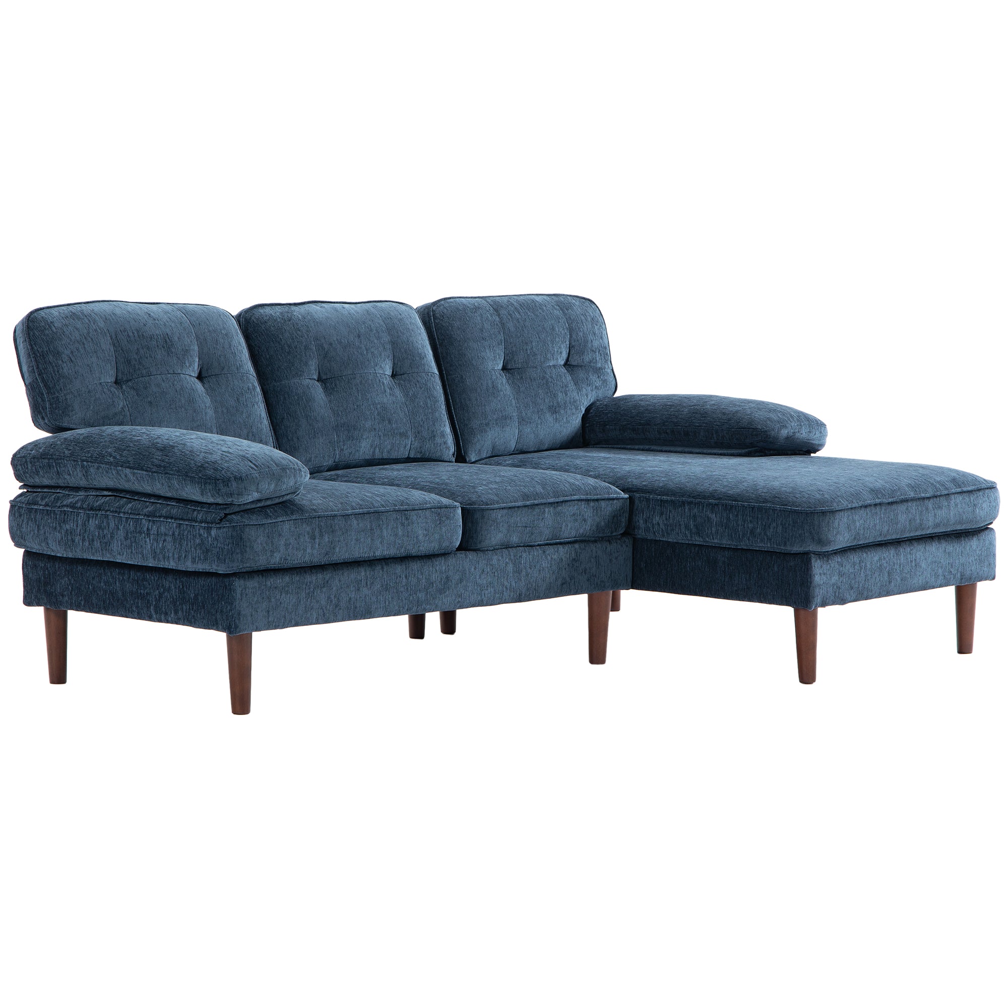 HOMCOM L-Shaped Sofa, 3-Seater Couch with Wooden Legs and Arms, Tufted Corner Sofa with Right Chaise Lounge for Living Room, Bedroom, Navy Blue