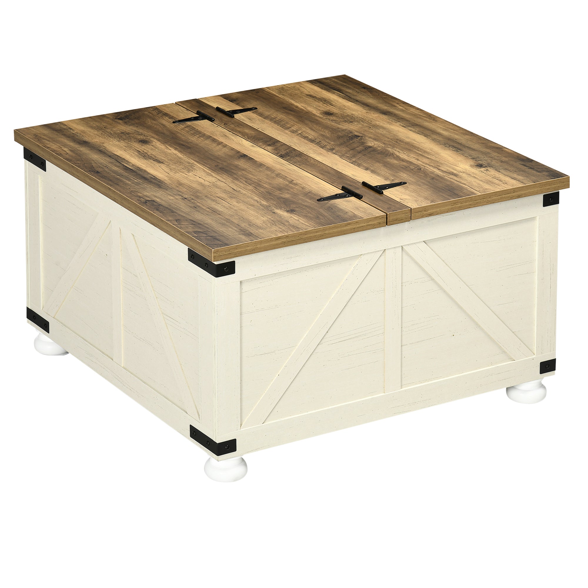 Farmhouse Coffee Table with Storage Large Square Wooden Center Table White