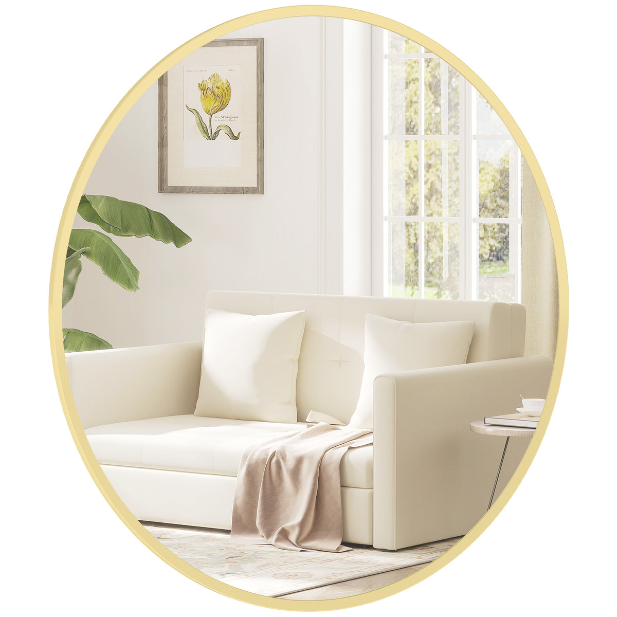 24" Round Wall Mirror, Bathroom Mirror with Metal Frame for Living Room, Bedroom, Entryway, Home Decor, Gold-Tone