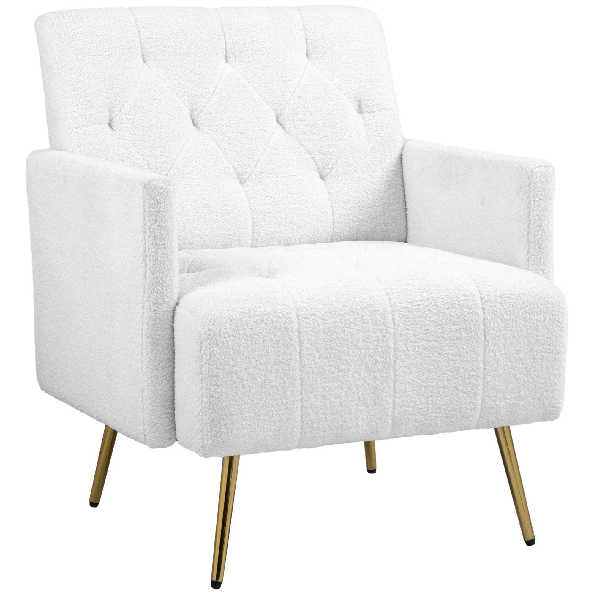 Upholstered Armchair Modern Sherpa Accent Chair Tufted Reading Chair White