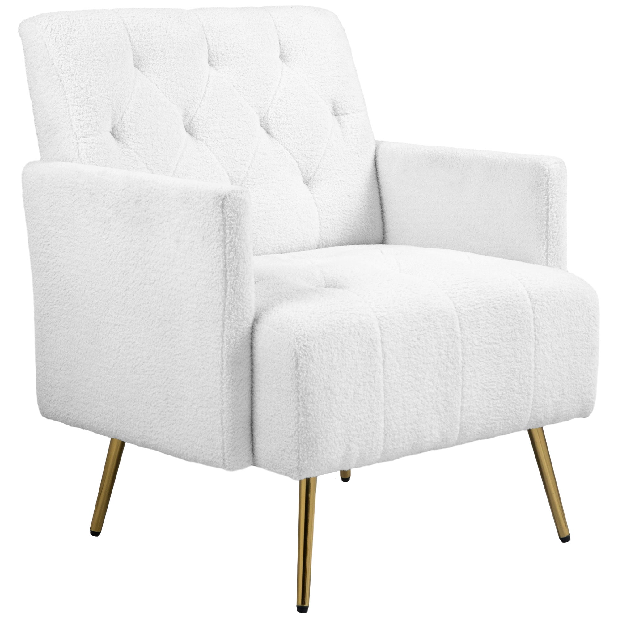 Upholstered Armchair Modern Sherpa Accent Chair Tufted Reading Chair White