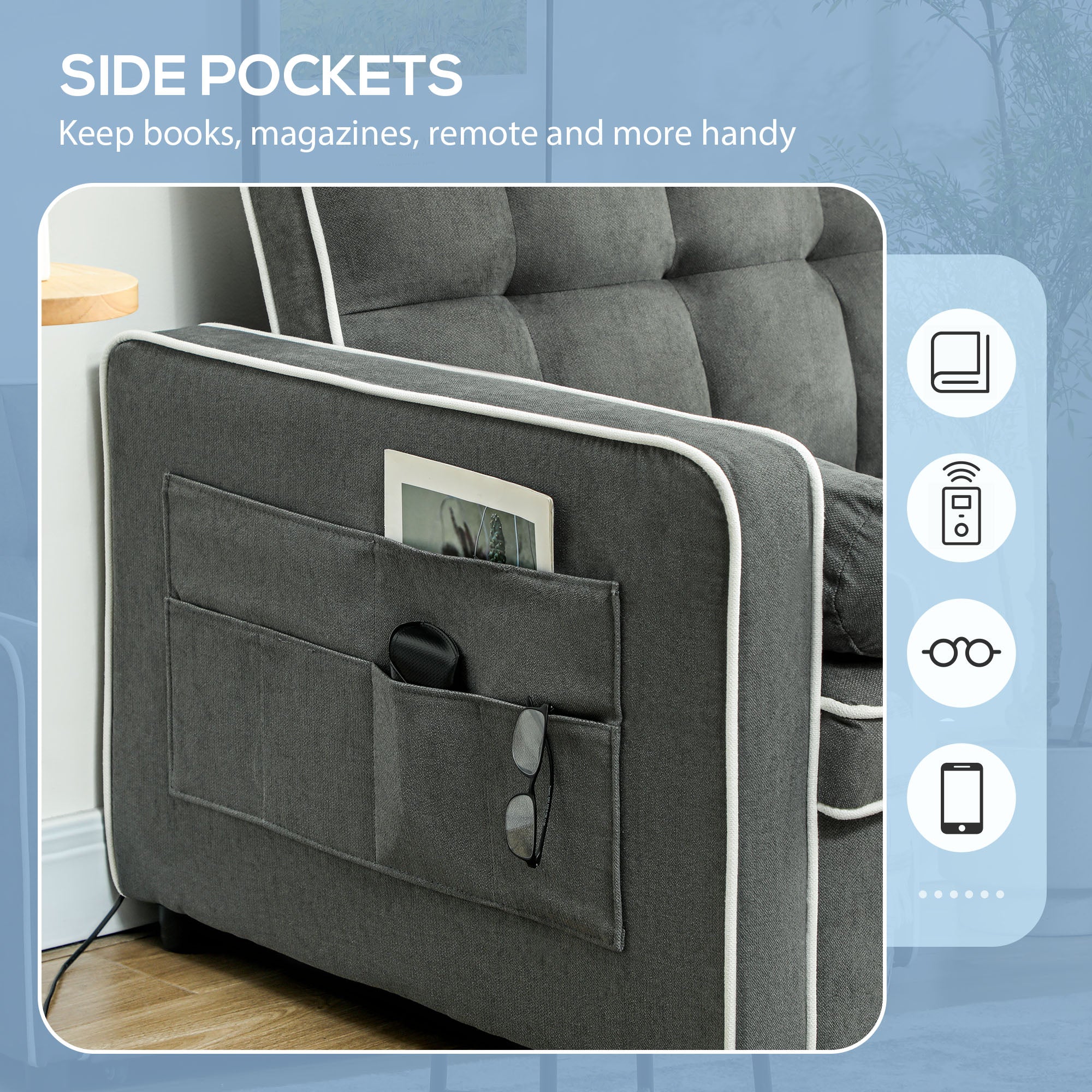HOMCOM 3-In-1 Convertible 2 Seater Sofa Bed, Click Clack Pull Out Sofa Bed with Adjustable Backrest and Pillows, Modern Tufted Bed Settee for Living Room, Bedroom, Guest Room, Charcoal Grey