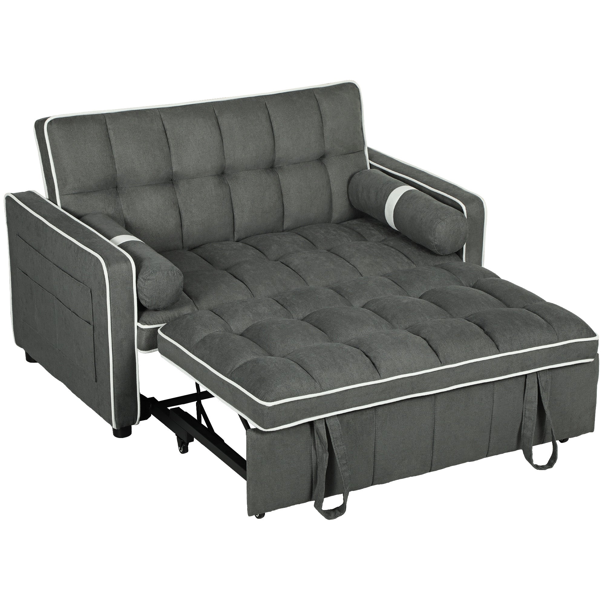 HOMCOM 3-In-1 Convertible 2 Seater Sofa Bed, Click Clack Pull Out Sofa Bed with Adjustable Backrest and Pillows, Modern Tufted Bed Settee for Living Room, Bedroom, Guest Room, Charcoal Grey