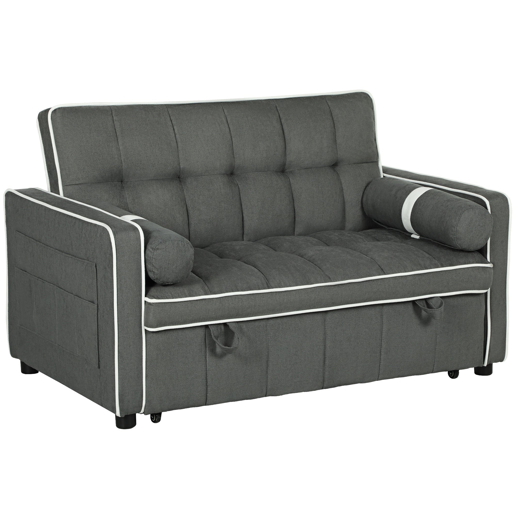 HOMCOM 3-In-1 Convertible 2 Seater Sofa Bed, Click Clack Pull Out Sofa Bed with Adjustable Backrest and Pillows, Modern Tufted Bed Settee for Living Room, Bedroom, Guest Room, Charcoal Grey