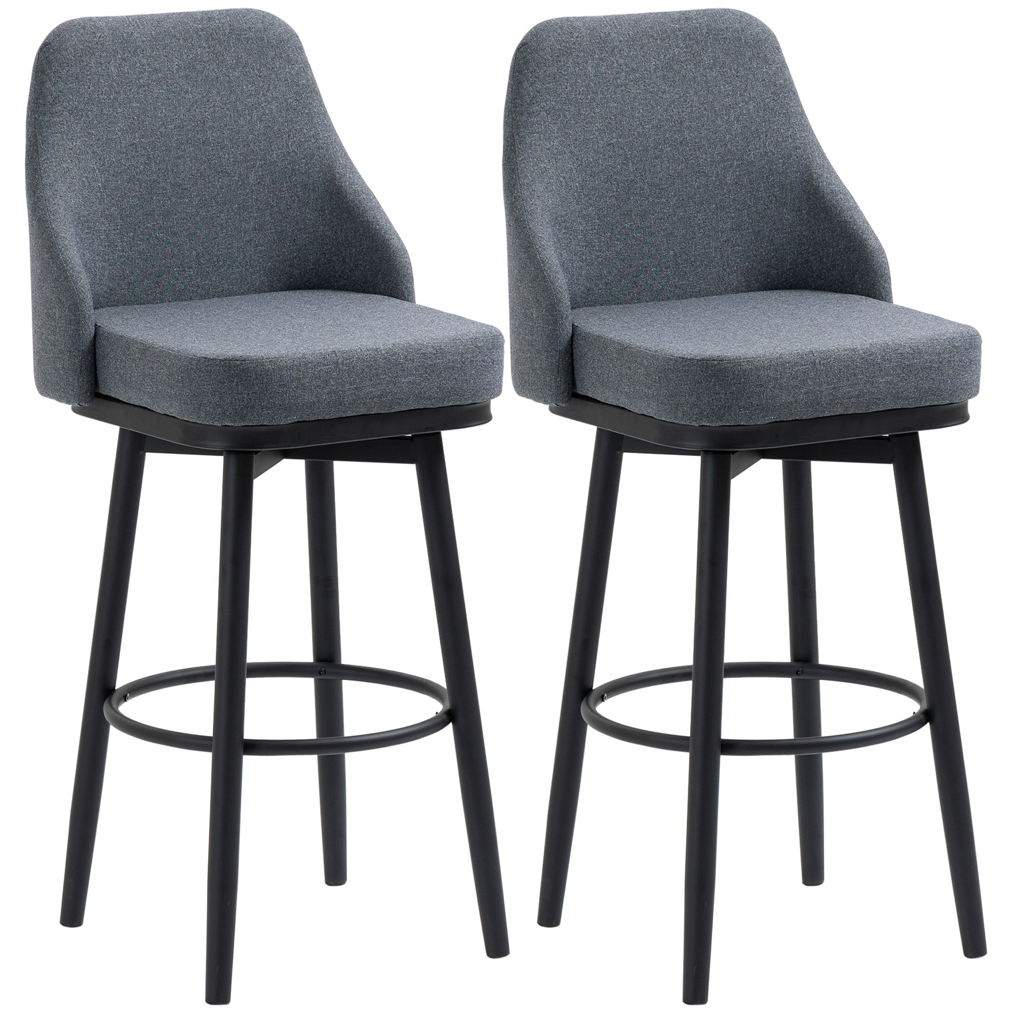 Modern Bar Stools Set of 2 Swivel Kitchen Chairs Dark Grey