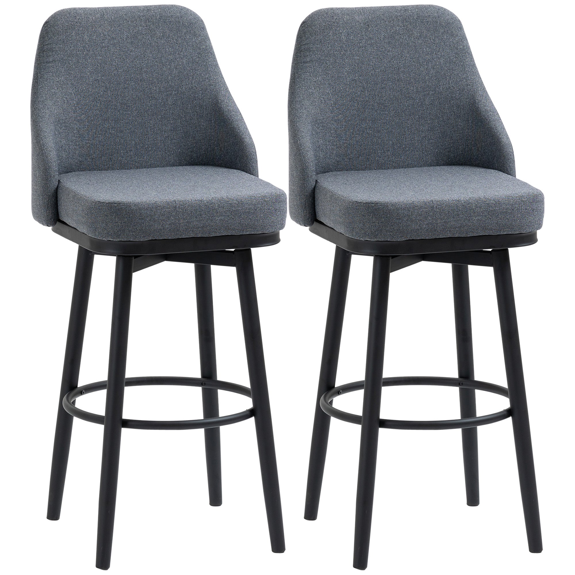 Modern Bar Stools Set of 2 Swivel Kitchen Chairs Dark Grey