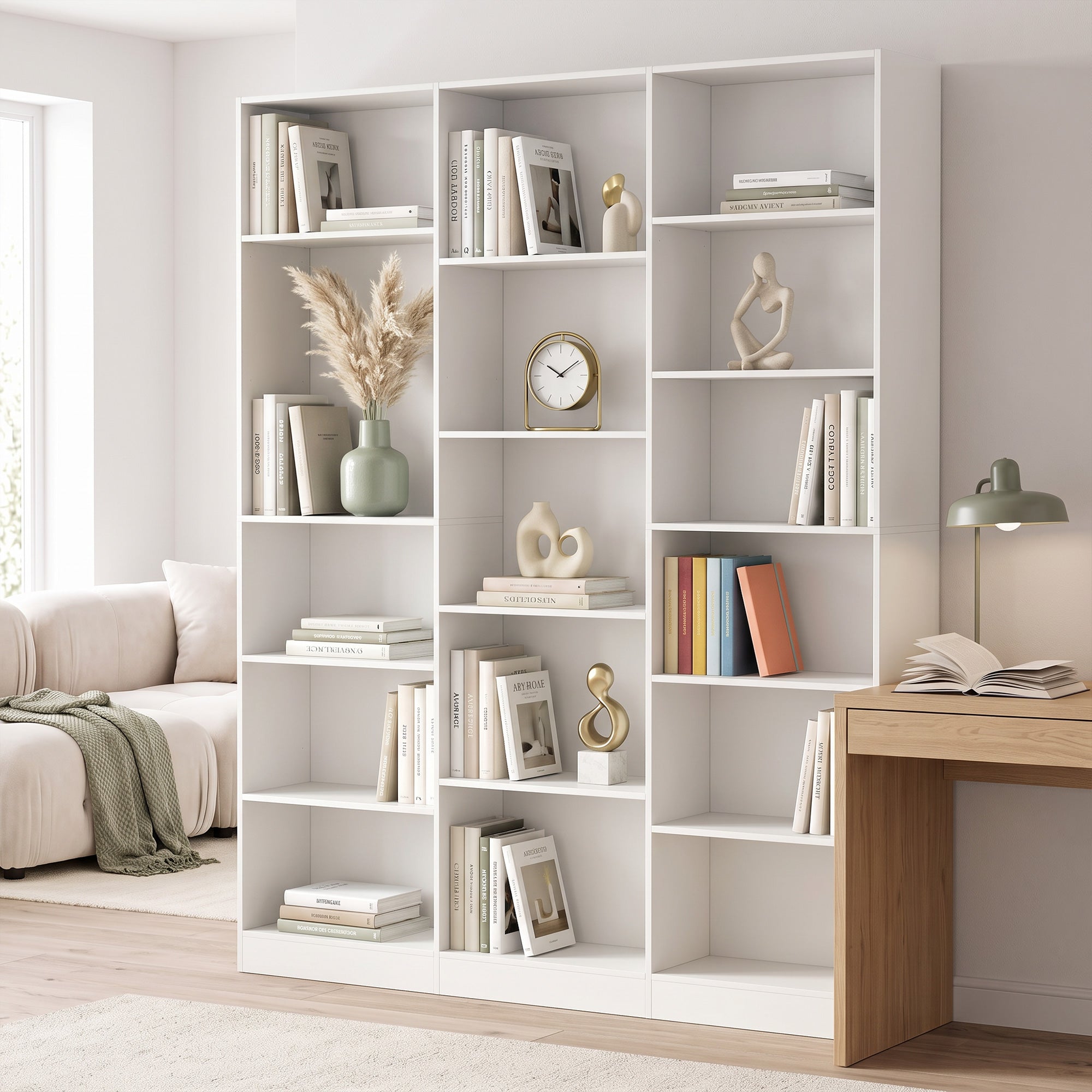 Bookcase with 17 Compartments, 6-Tier Tall Bookshelf with 17 Cubes, Adjustable Shelves, Freestanding Shelving Unit Display Shelf for Home Office, Living Room, 149 x 23.6 x 188 cm, White