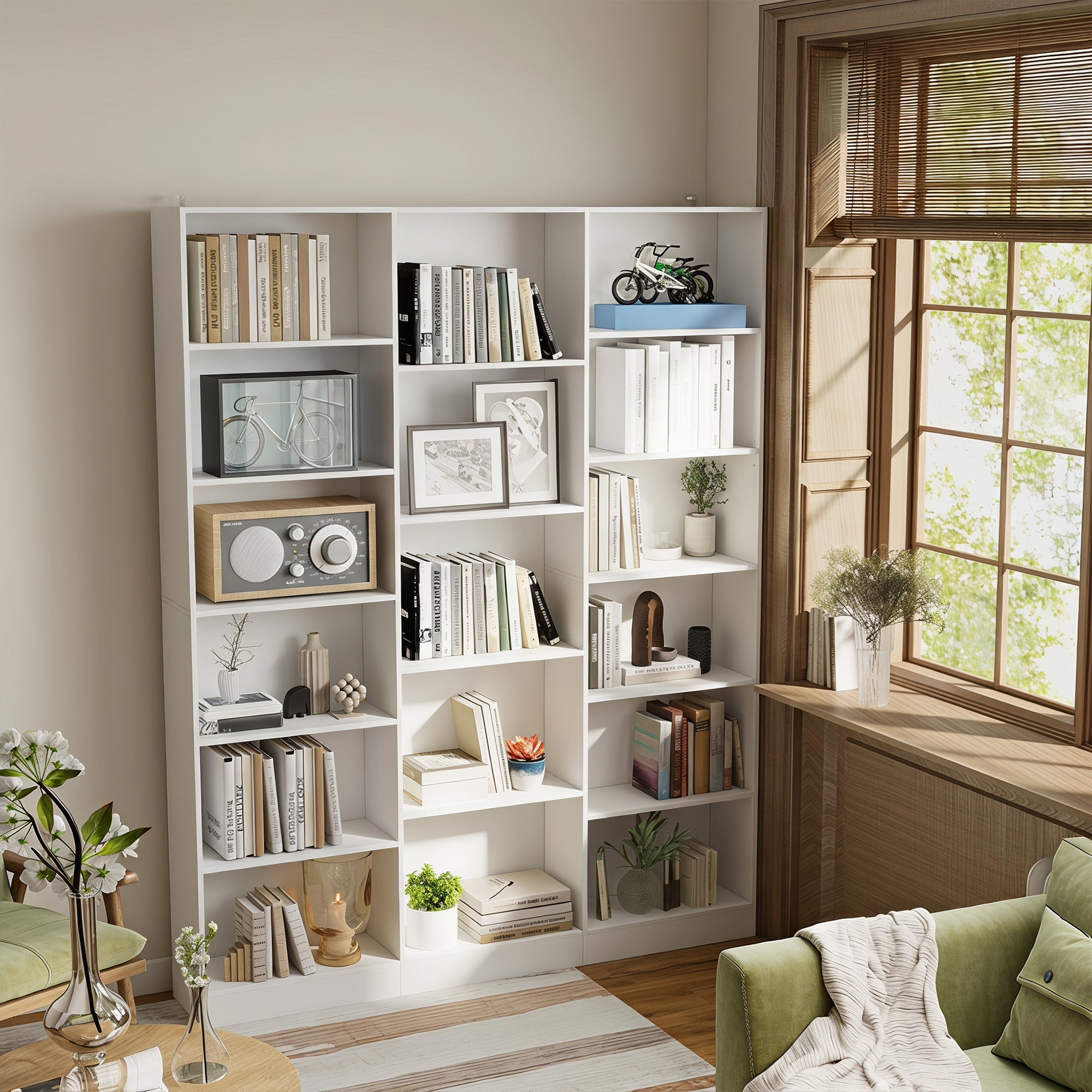 Bookcase with 17 Compartments, 6-Tier Tall Bookshelf with 17 Cubes, Adjustable Shelves, Freestanding Shelving Unit Display Shelf for Home Office, Living Room, 149 x 23.6 x 188 cm, White