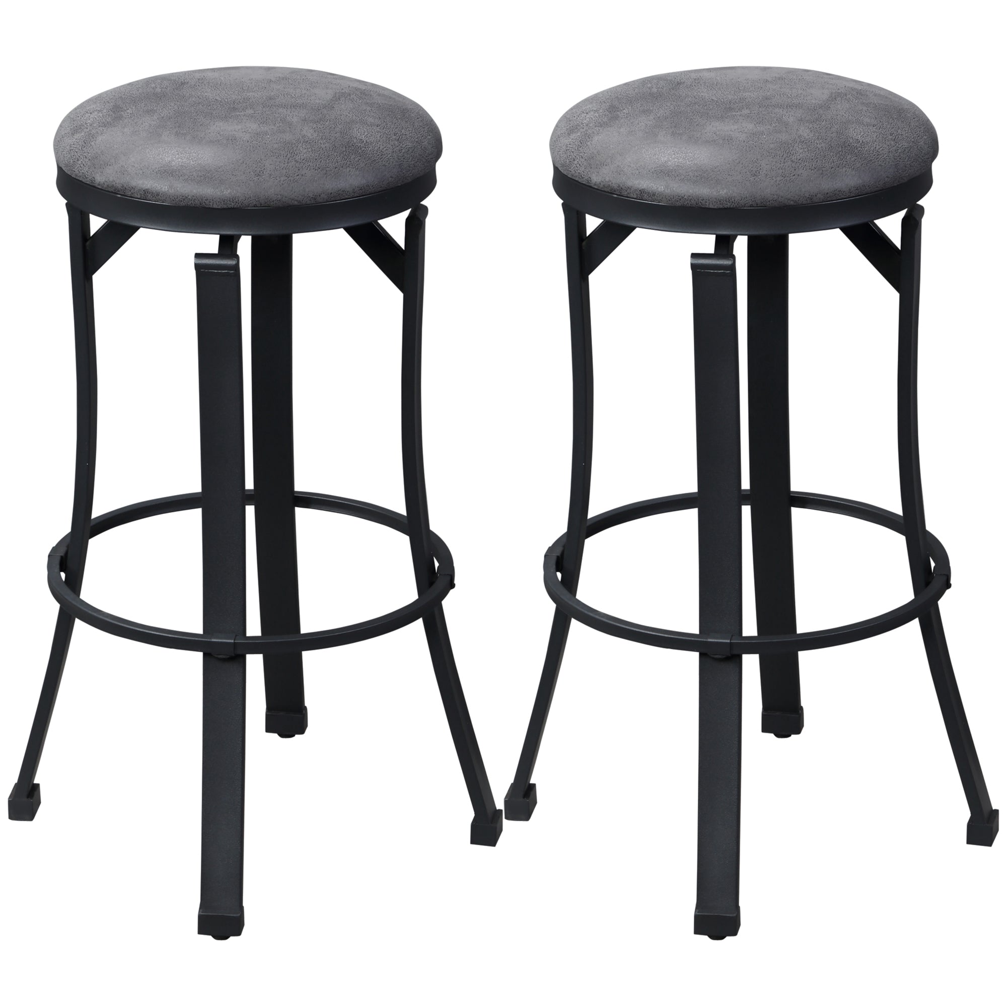 Bar Stools Set of 2 Vintage Barstools with Footrest and Microfiber Cloth 29 Inch Height Brown