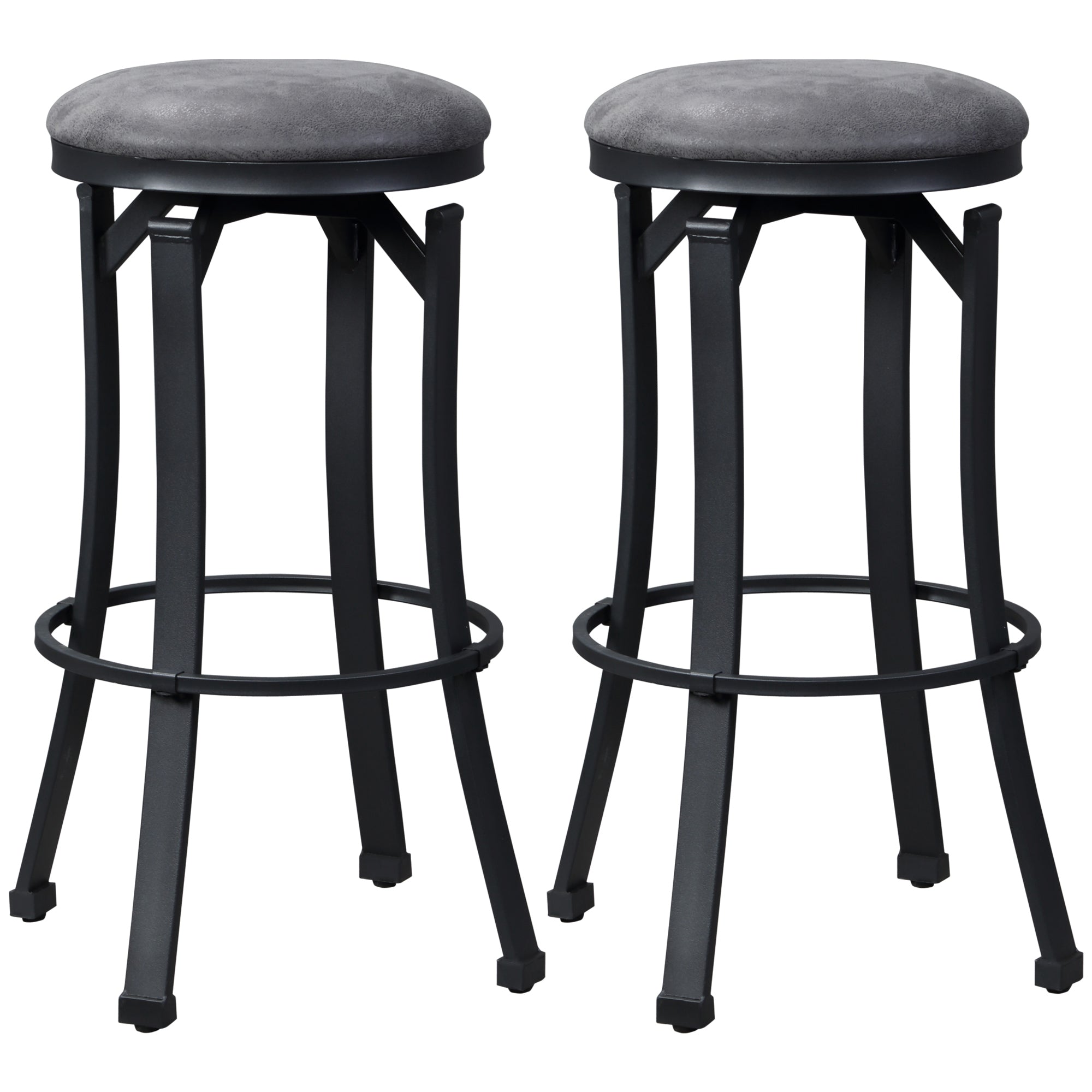 Bar Stools Set of 2 Vintage Barstools with Footrest and Microfiber Cloth 29 Inch Height Brown