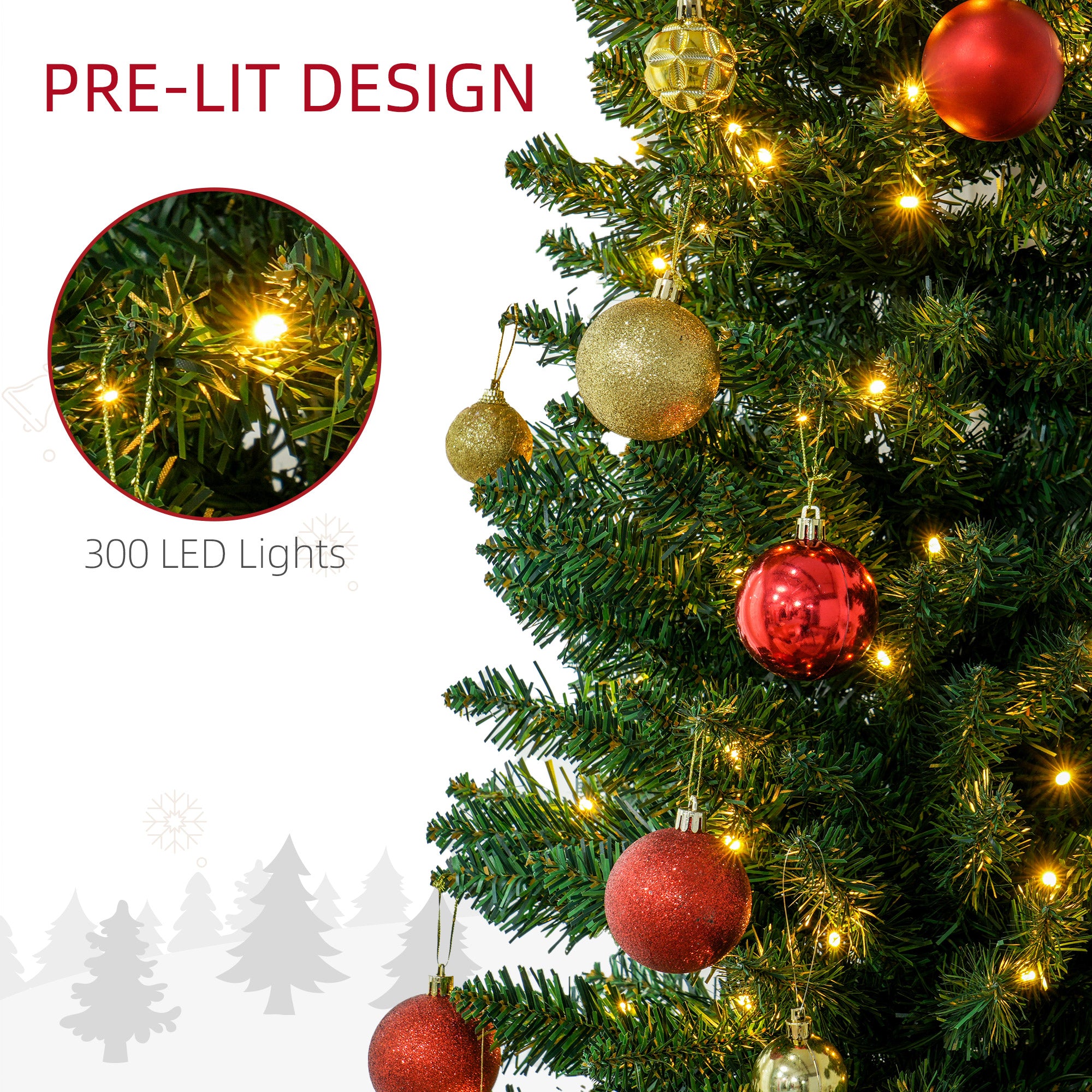 8ft Pencil Christmas Tree Slim Artificial Tree with Realistic Branches & Warm White LED Lights Green