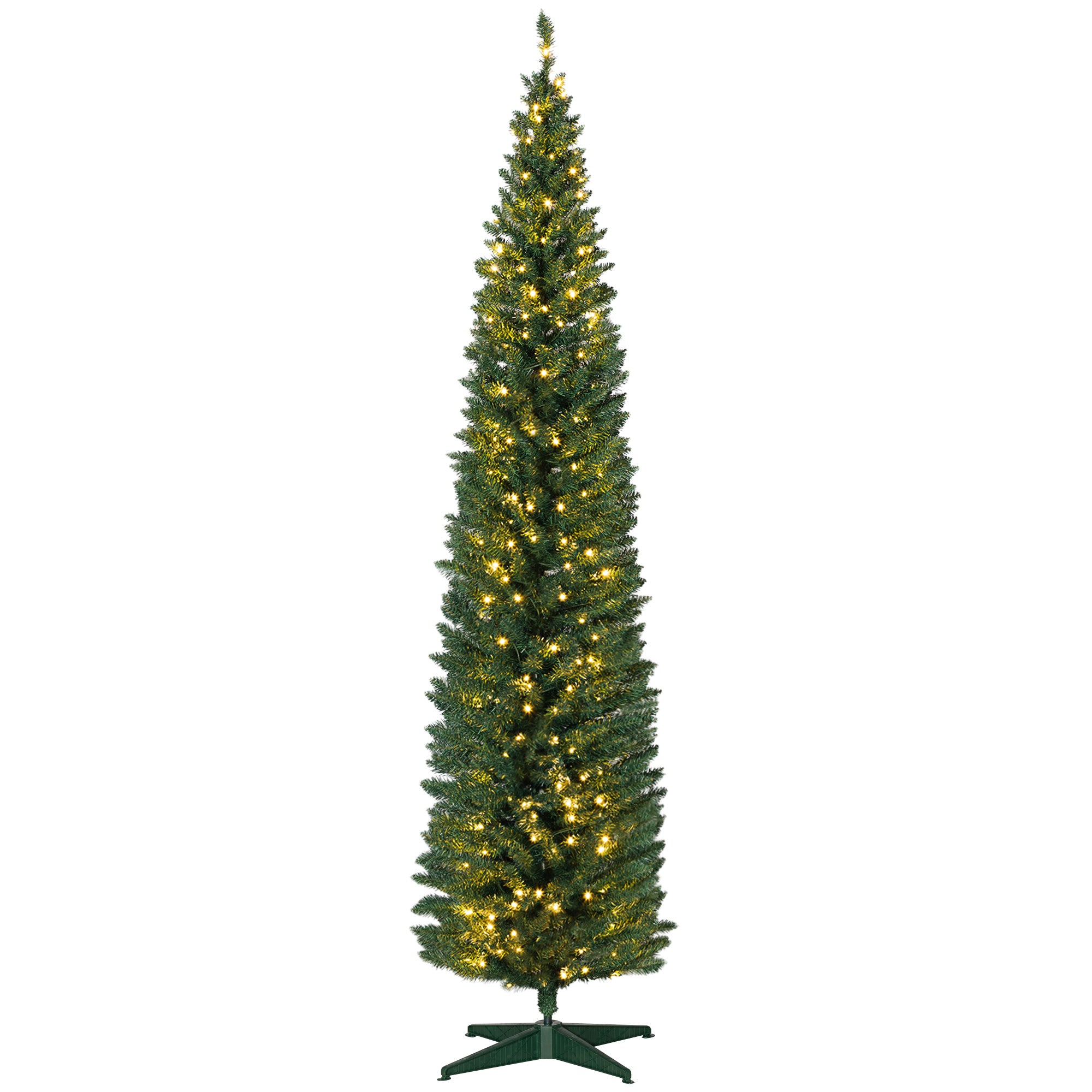 8ft Pencil Christmas Tree Slim Artificial Tree with Realistic Branches & Warm White LED Lights Green