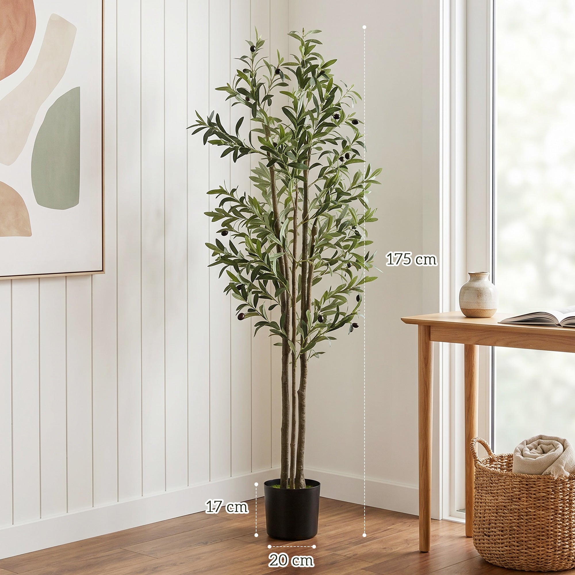 175 cm Artificial Olive Tree, Tall Faux Plant with 787 Leaves & Adjustable Branches, Artificial Plant for Living Room Home Office Floor Indoors Outdoors