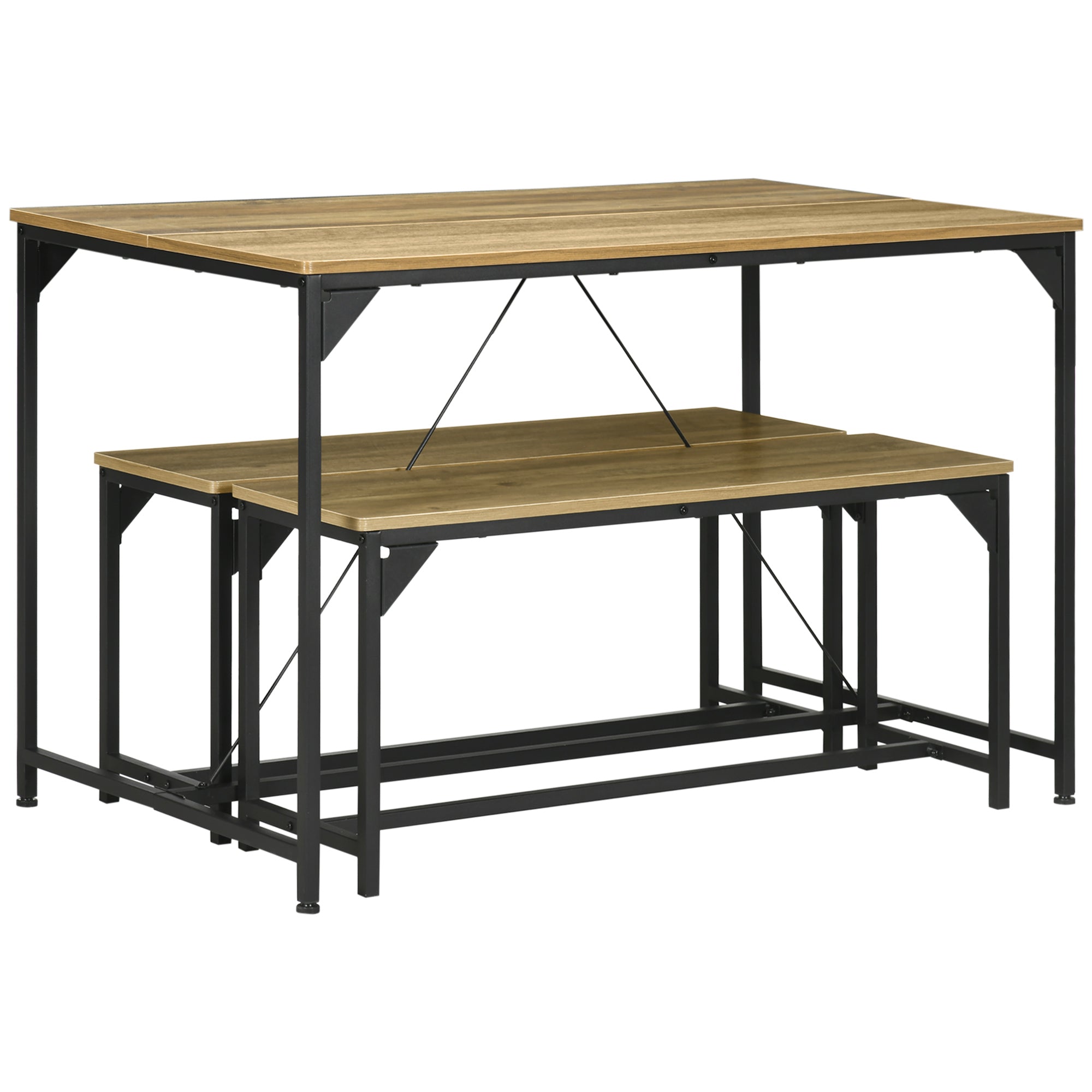 HOMCOM Dining Table and Bench Set for 4, Kitchen Table with 2 Benches, Space Saving Dining Room Sets, Natural