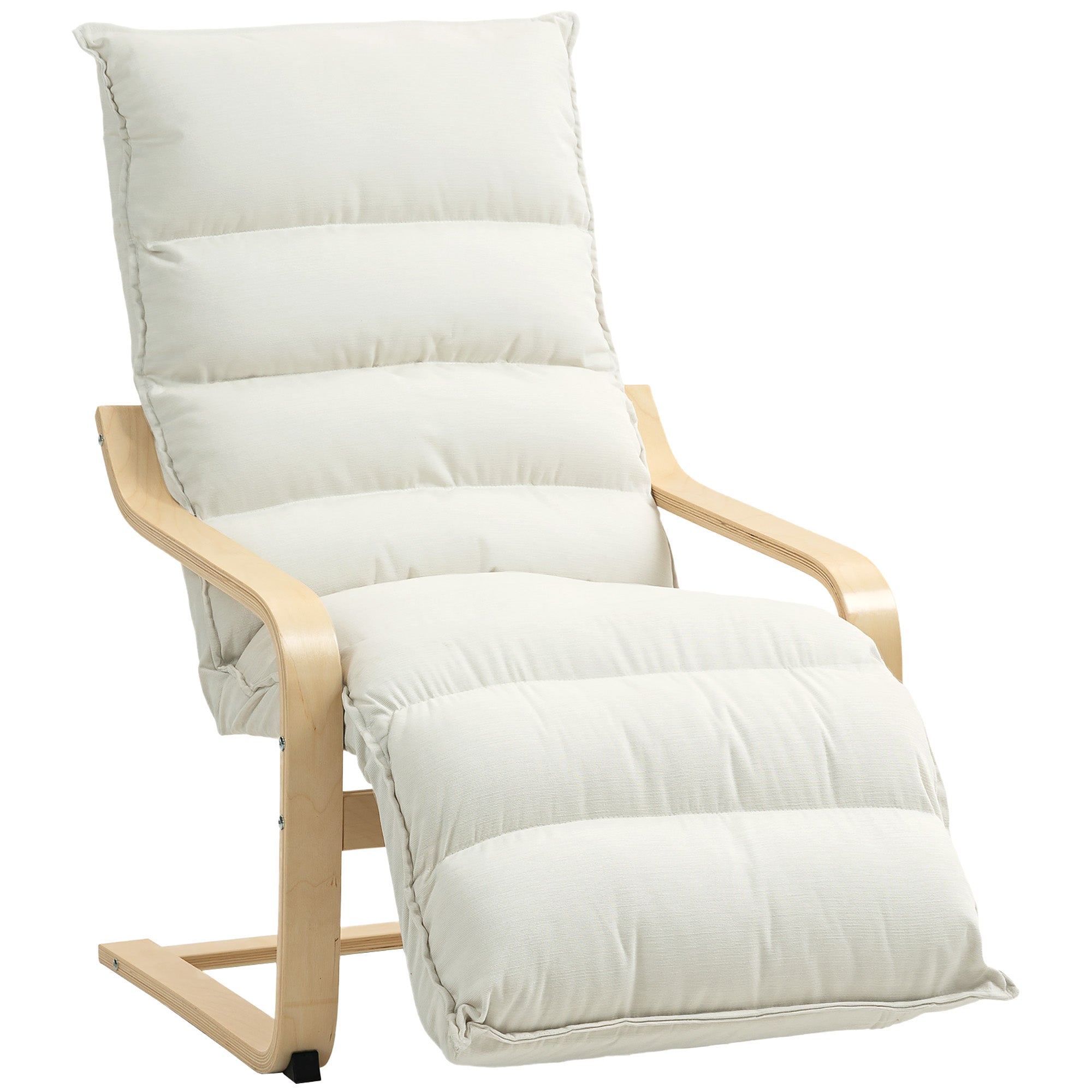 Modern Accent Chair, Velvet Upholstered Living Room Chair with Footrest, Wood Frame, Comfy Armchair for Bedroom, Balcony, Cream White