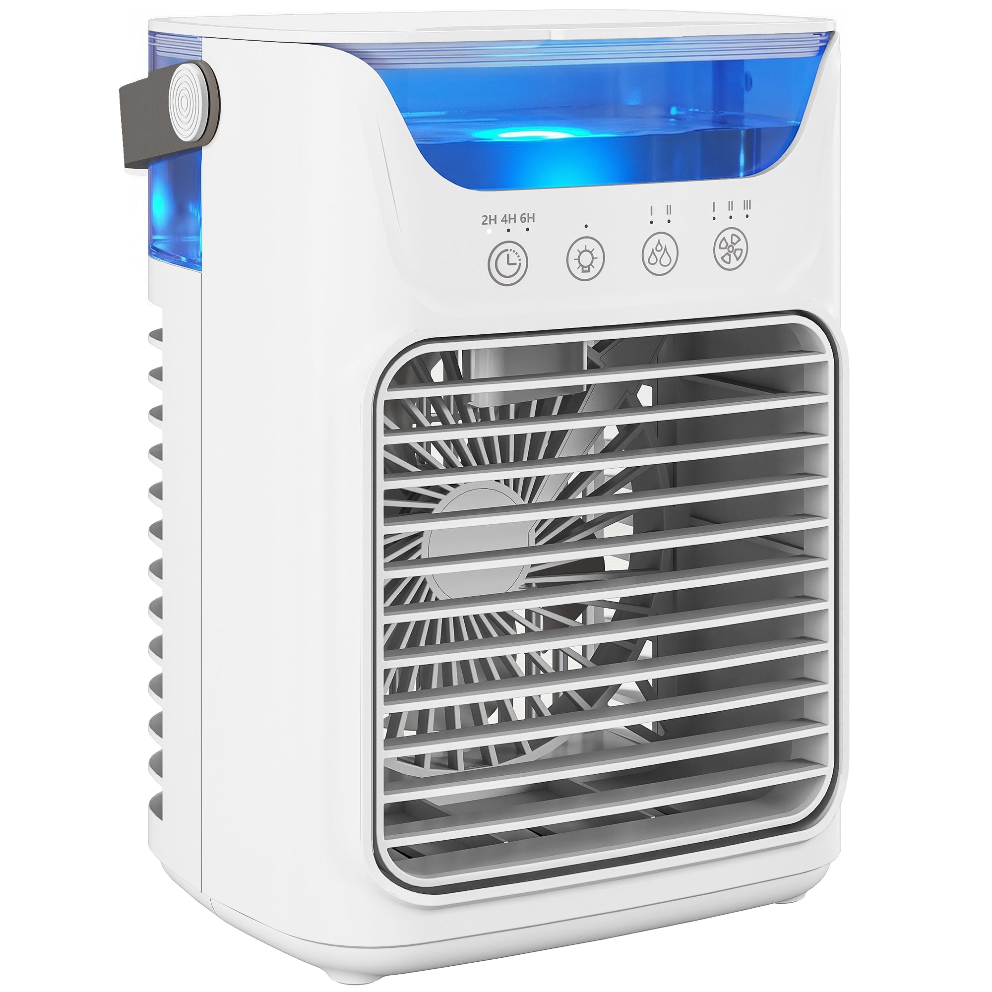 21 cm Desk Fan with Adjustable Head, 3-Speed Table Fan with 700 ml Water Tank, Small Fan with RGB Light for Bedroom, Home Office, White