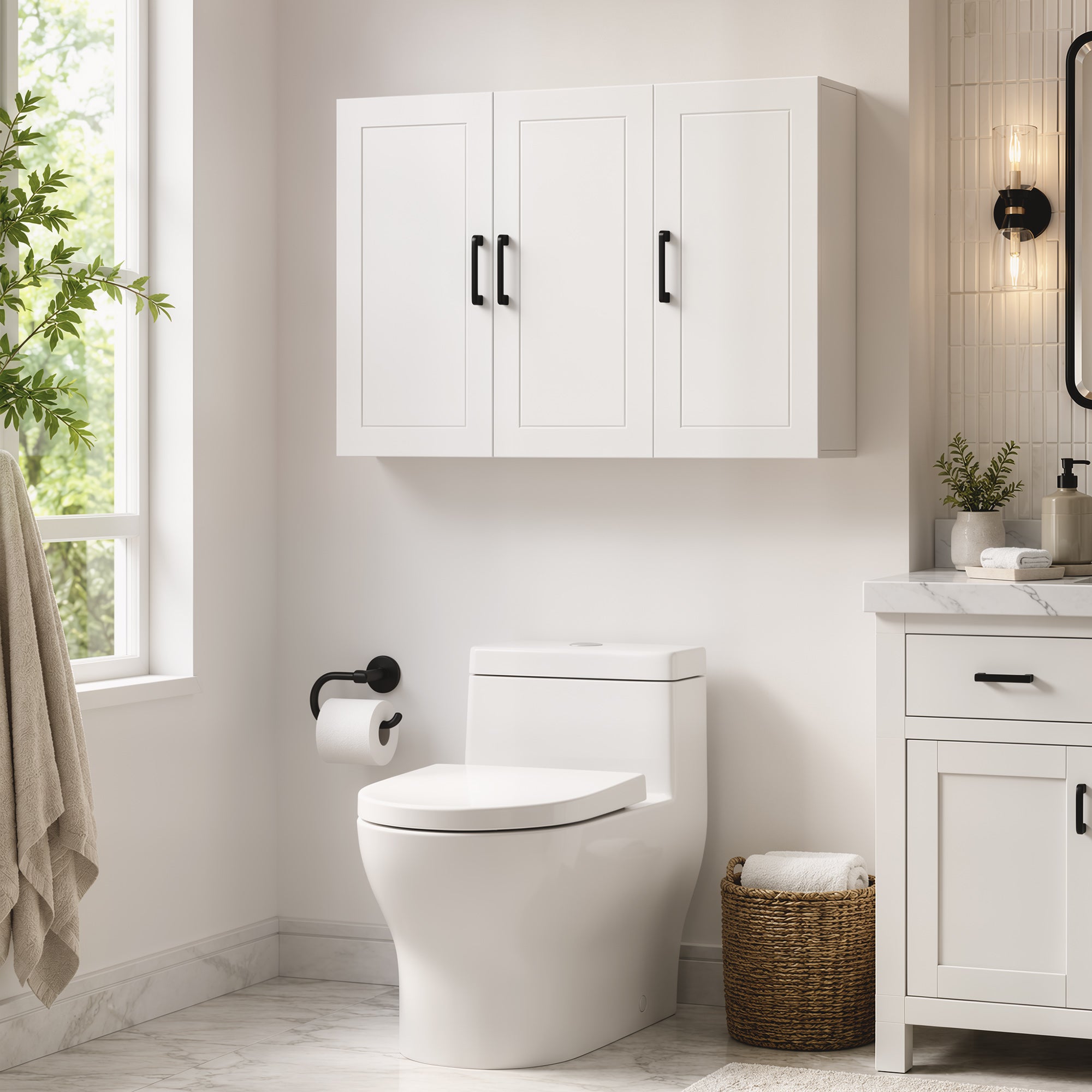 Bathroom Wall Cabinet, Wall Mounted Bathroom Cabinet, Over the Toilet Space Saver with Adjustable Shelves and Doors for Kitchen, White