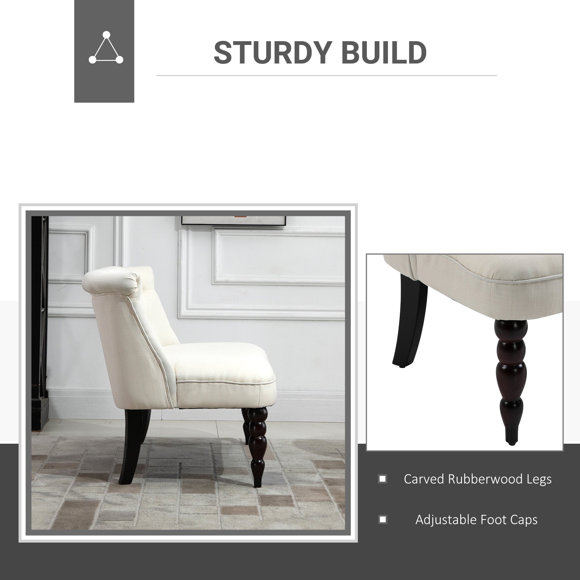 Upholstered Armless Fabric Loveseat with Button Tufted Design for Living Room with Wood Legs, Cream White