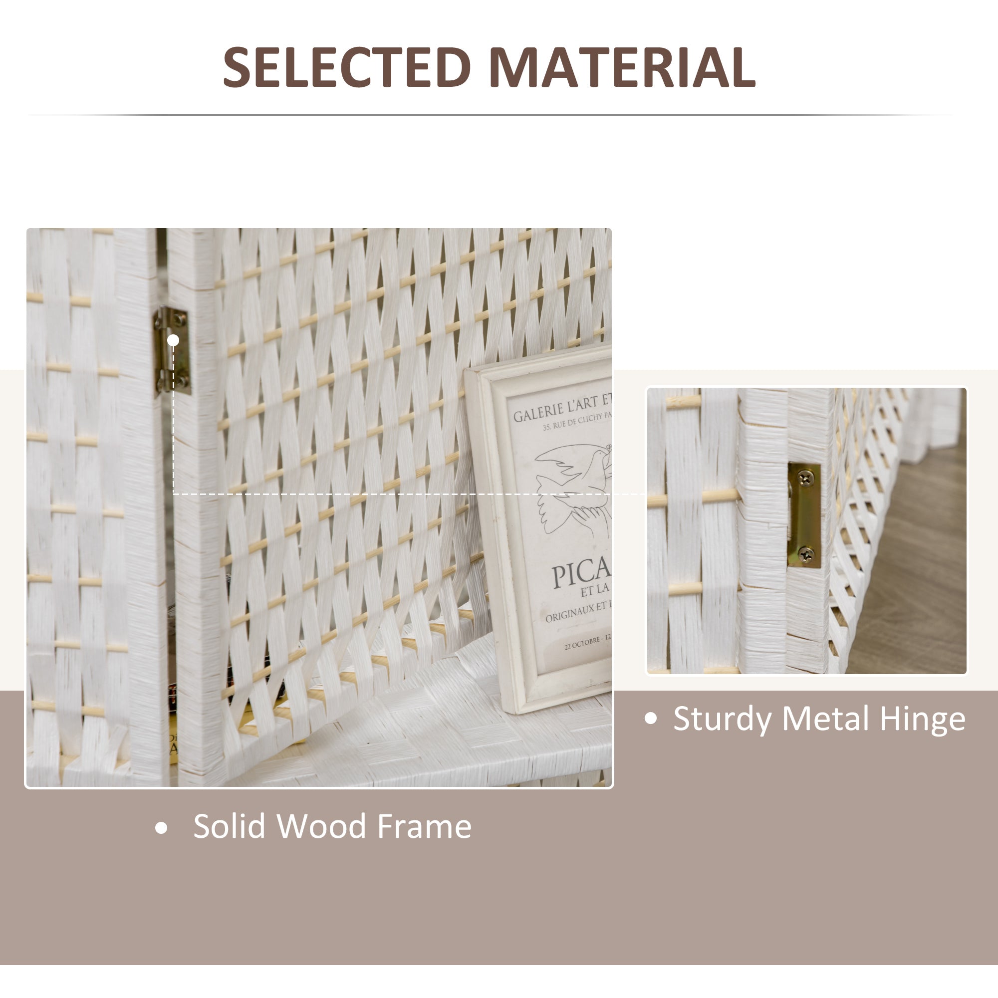 4 Panel Room Divider with Shelves, 6 FT Wave Fibre Freestanding Folding Privacy Screen, Partition Wall Divider for Indoor Bedroom Office, White