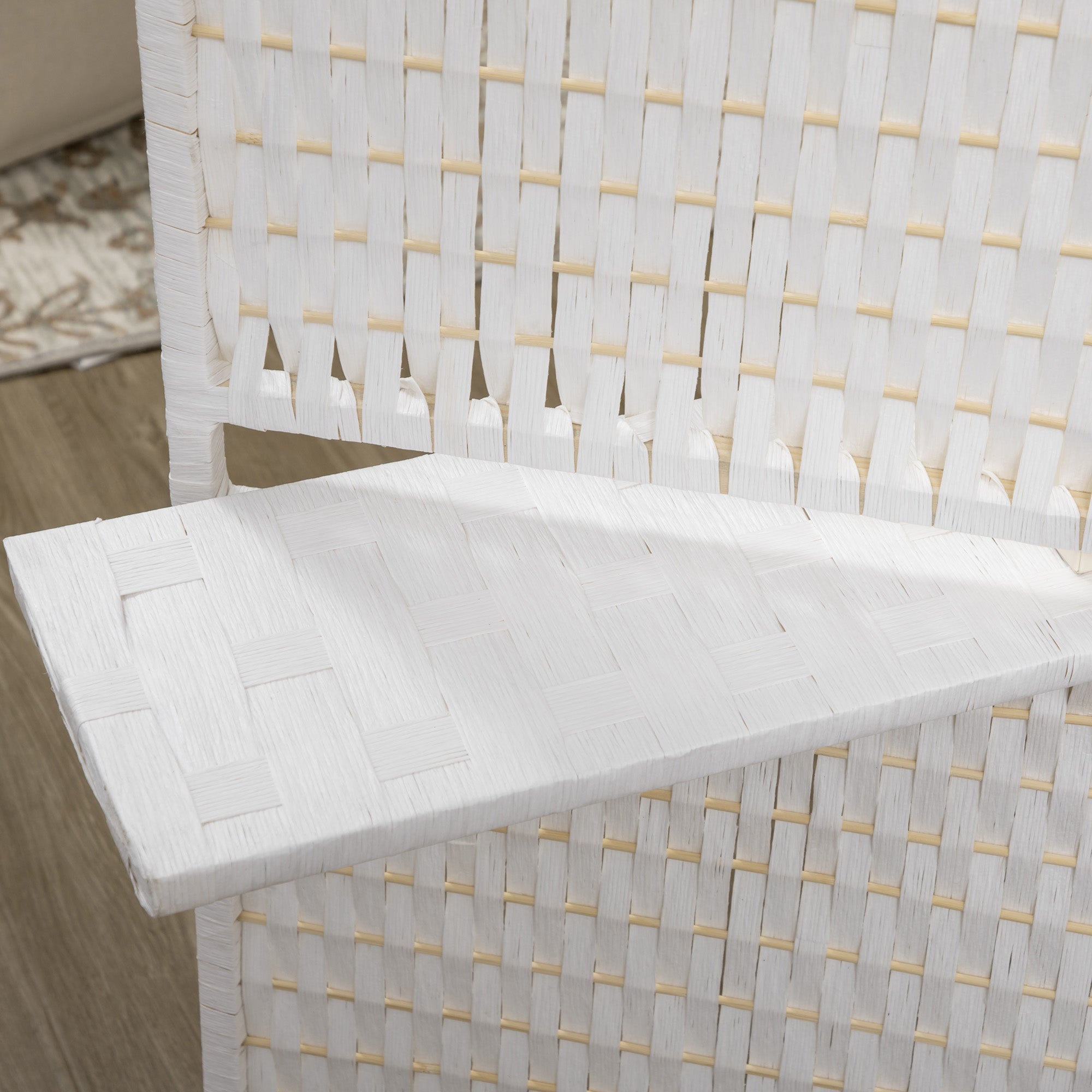 4 Panel Room Divider with Shelves, 6 FT Wave Fibre Freestanding Folding Privacy Screen, Partition Wall Divider for Indoor Bedroom Office, White