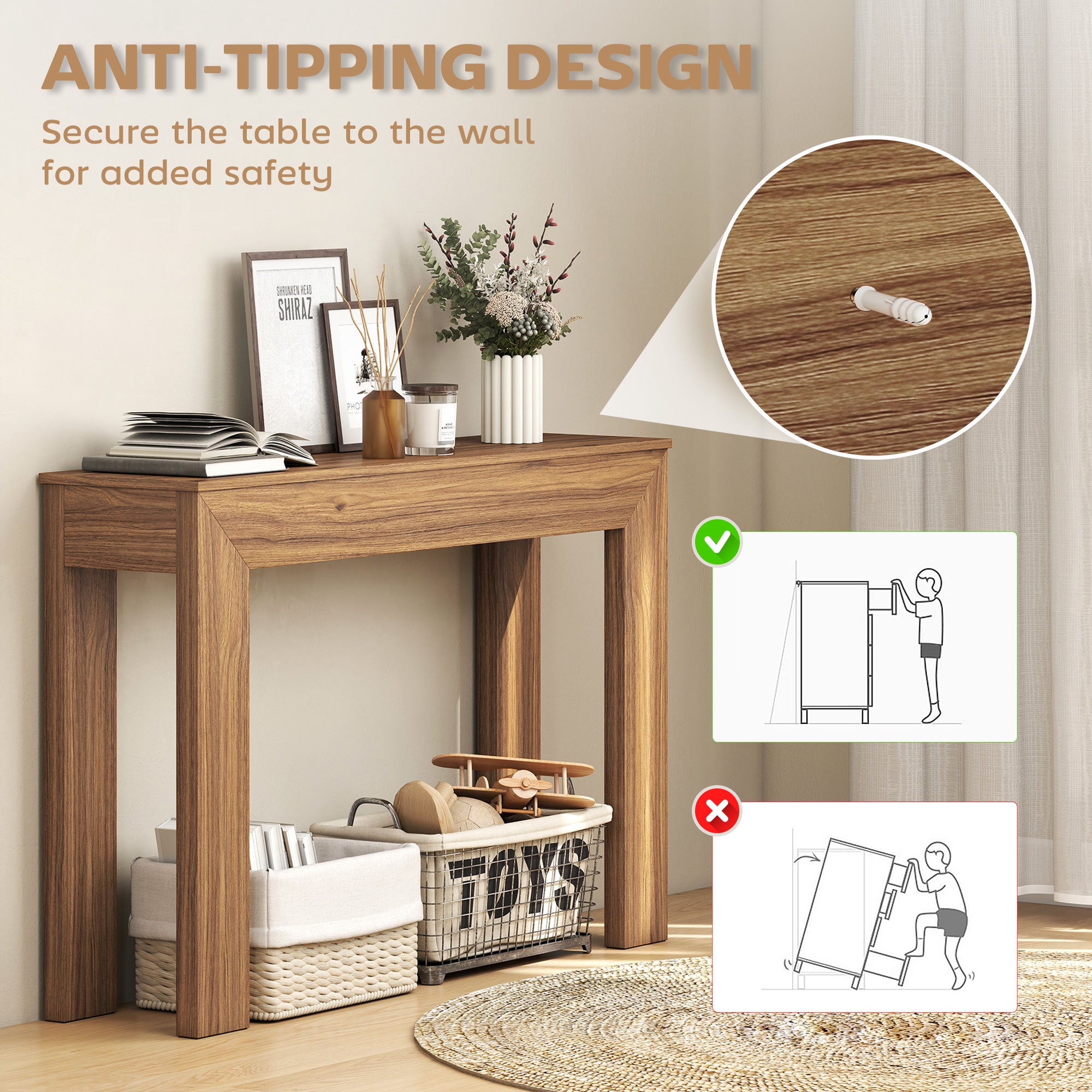 Modern Console Table, 47" Narrow Entryway Table for Living Room, Hallway, Walnut