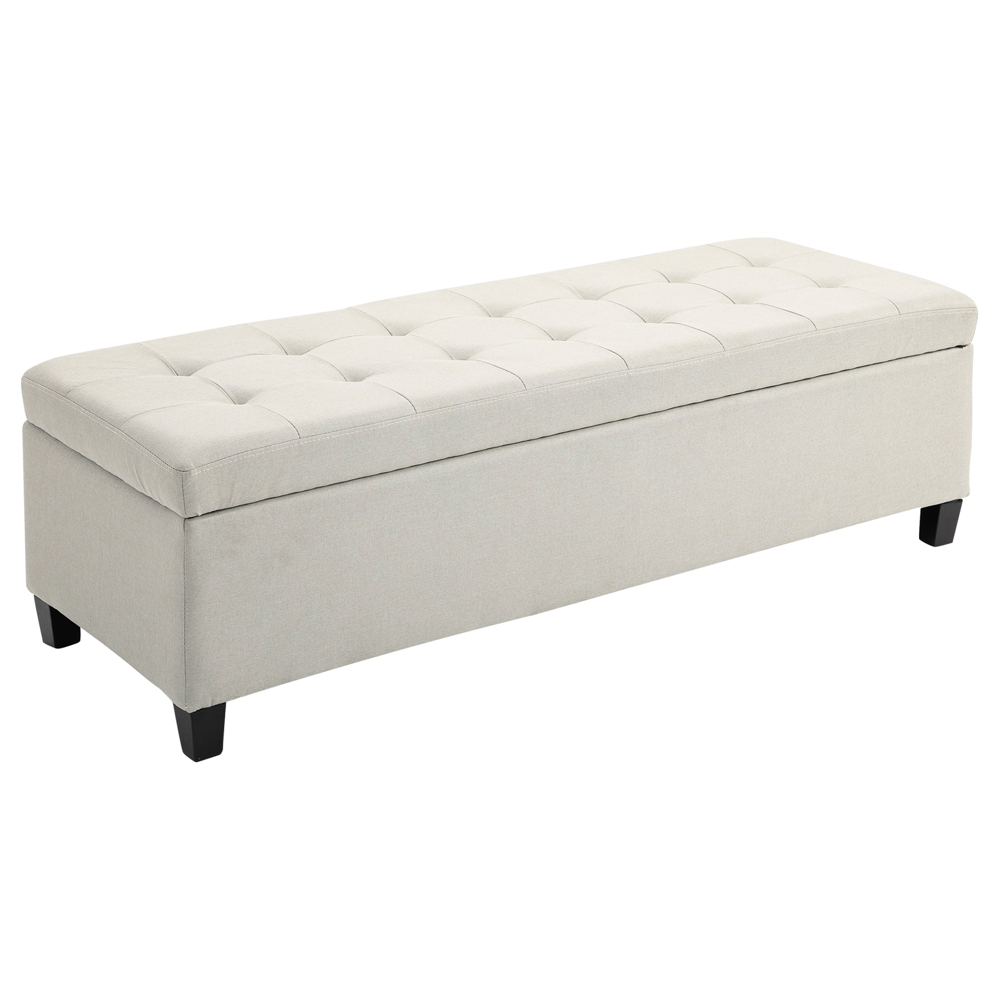 51" Ottoman Storage Bench Linen Fabric Storage Chest with Lift Top Tufted Beige